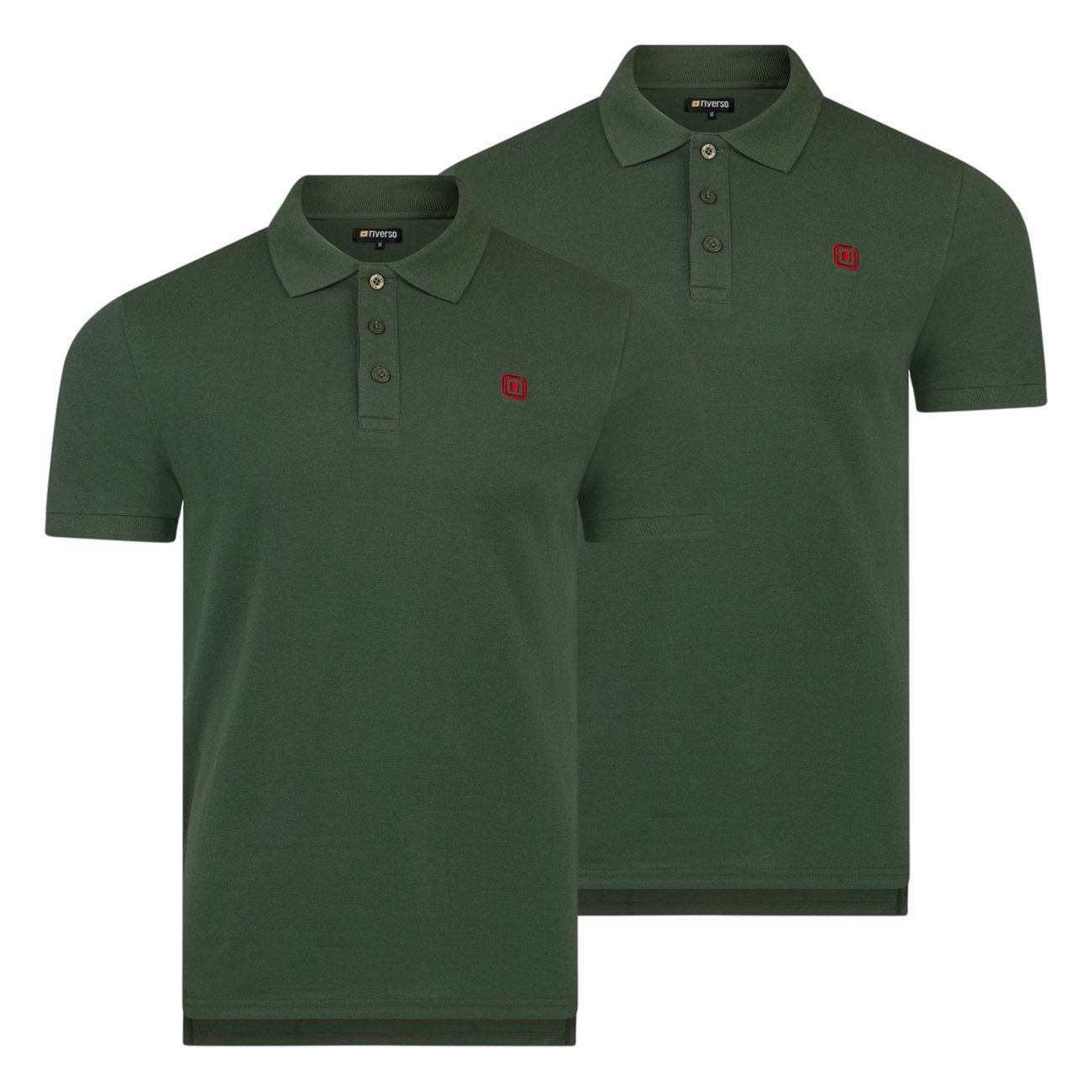 Regular Basic Hemd 100% Polohemd (2-tlg) riverso Green Nature aus Herren RIVJohn Poloshirt Fit Baumwolle