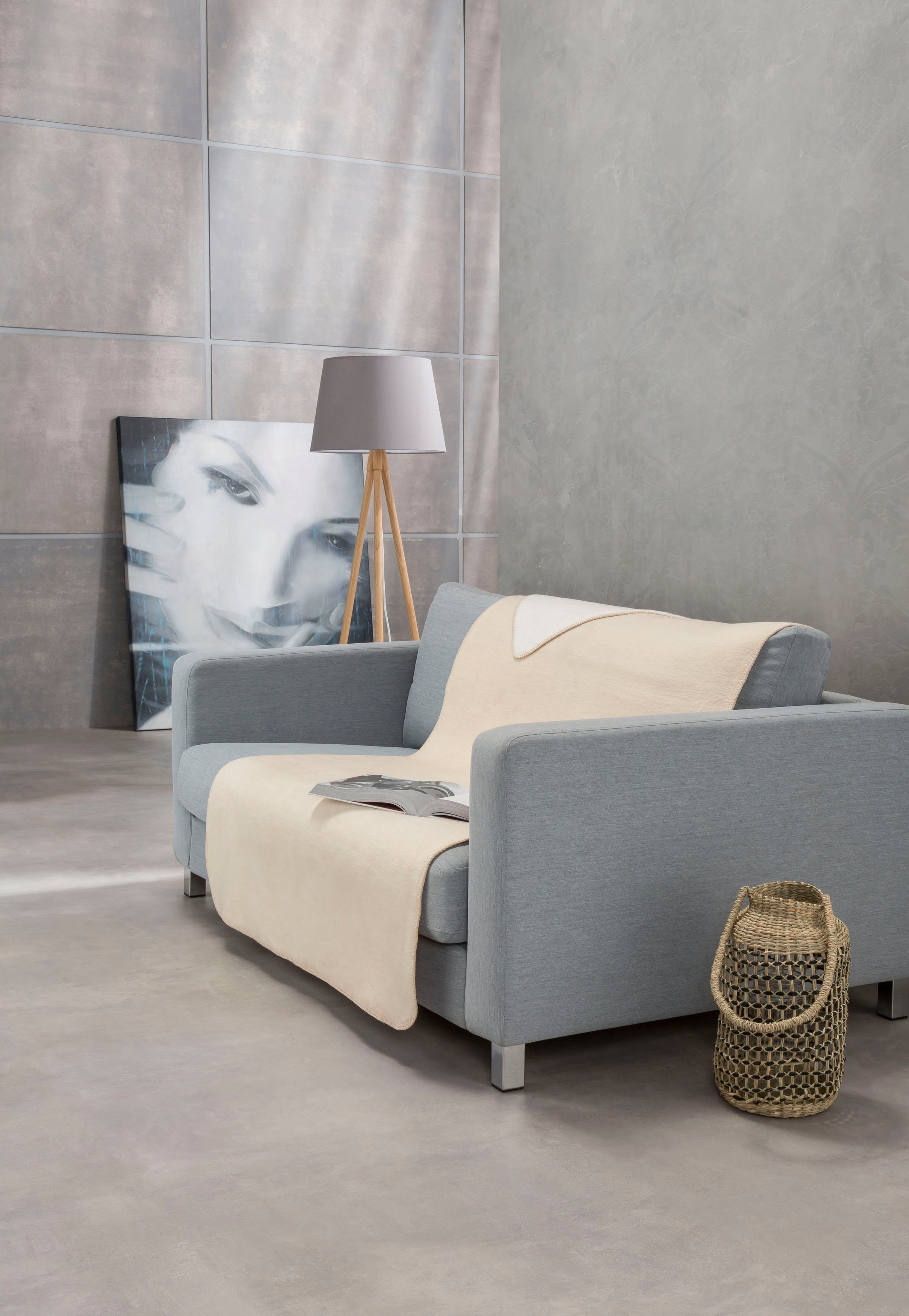 Sofaschoner Dublin IBENA, mit Wendeseite creme/wollweiß | Sofaschoner