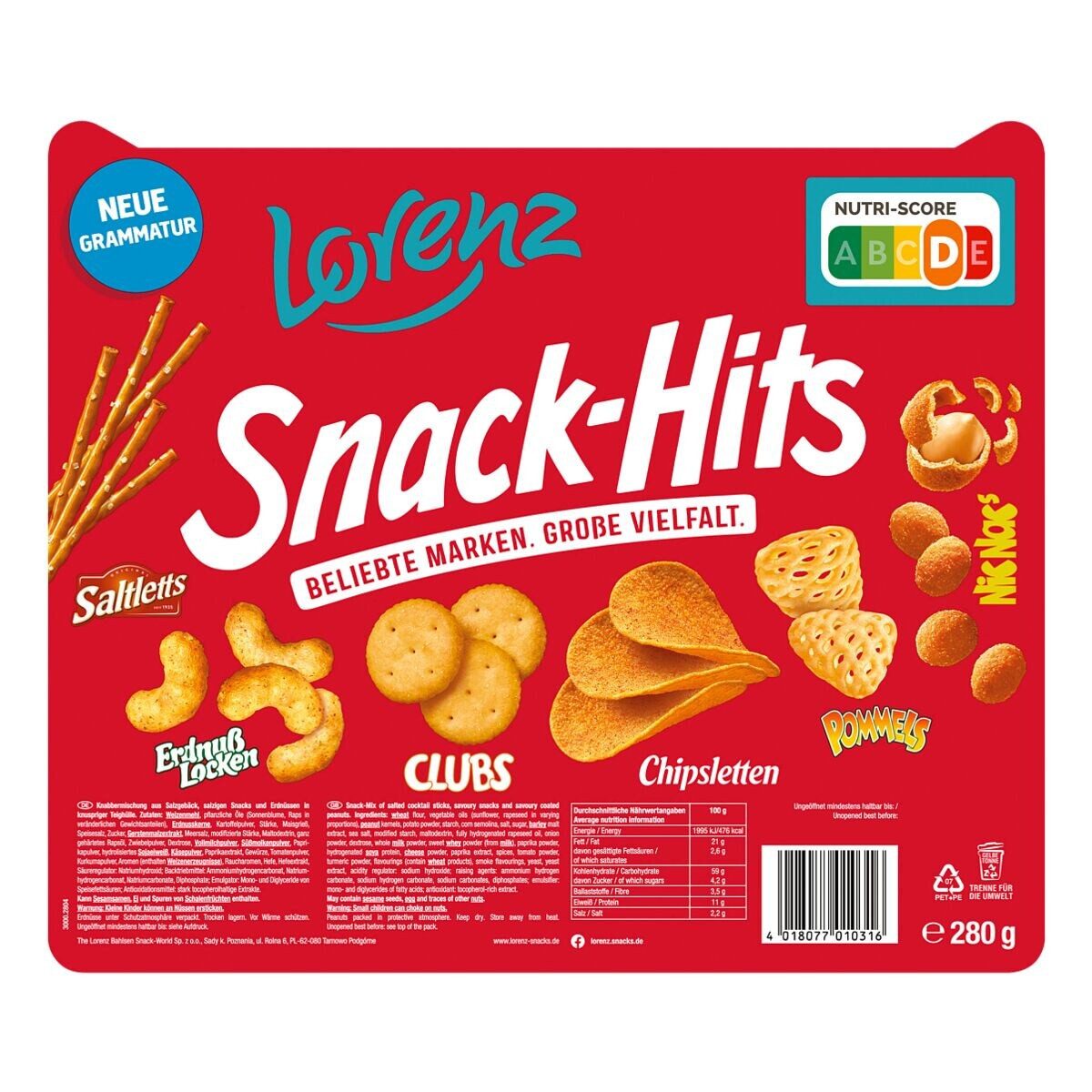 LORENZ Knabberei Snack Hits, Knabbermischung 280 g