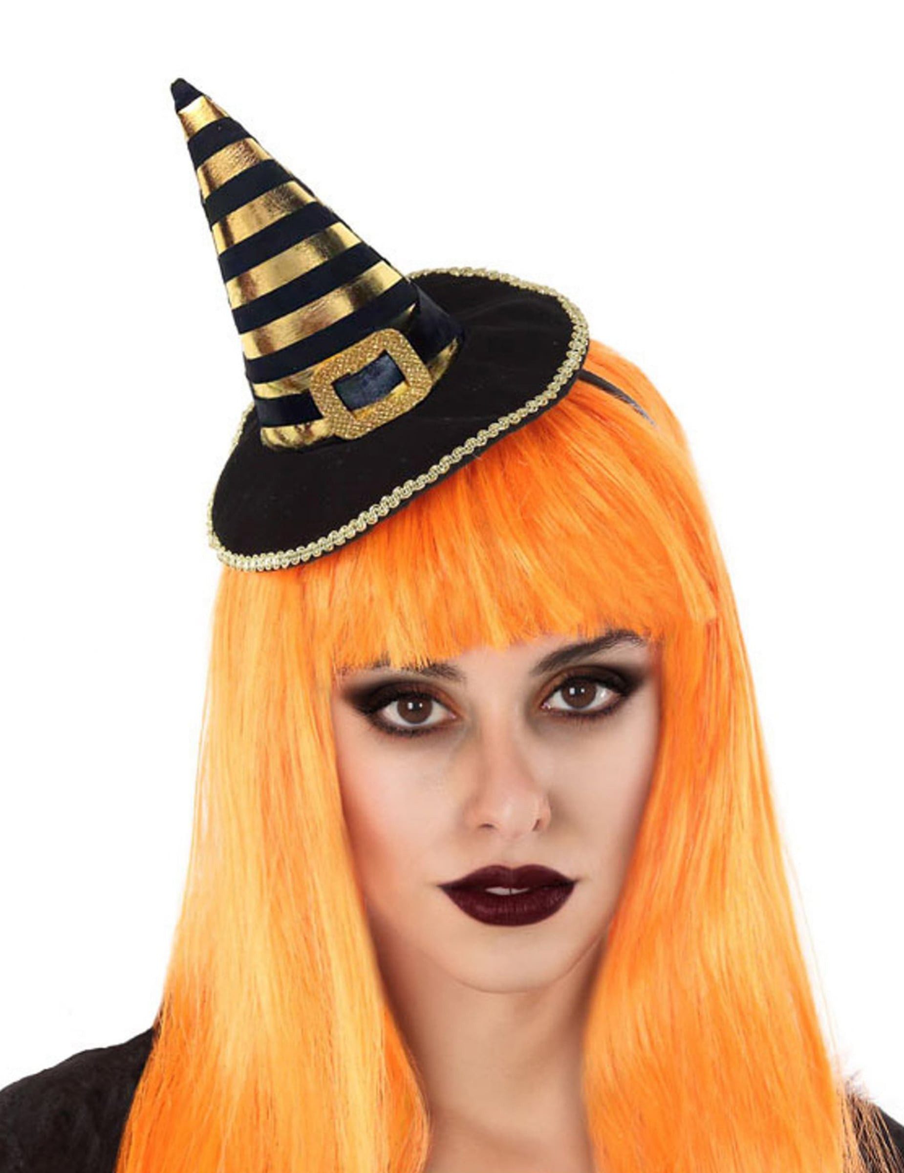 atosa Kostüm Mini-Hexenhut Halloween-Accessoire schwarz-gold