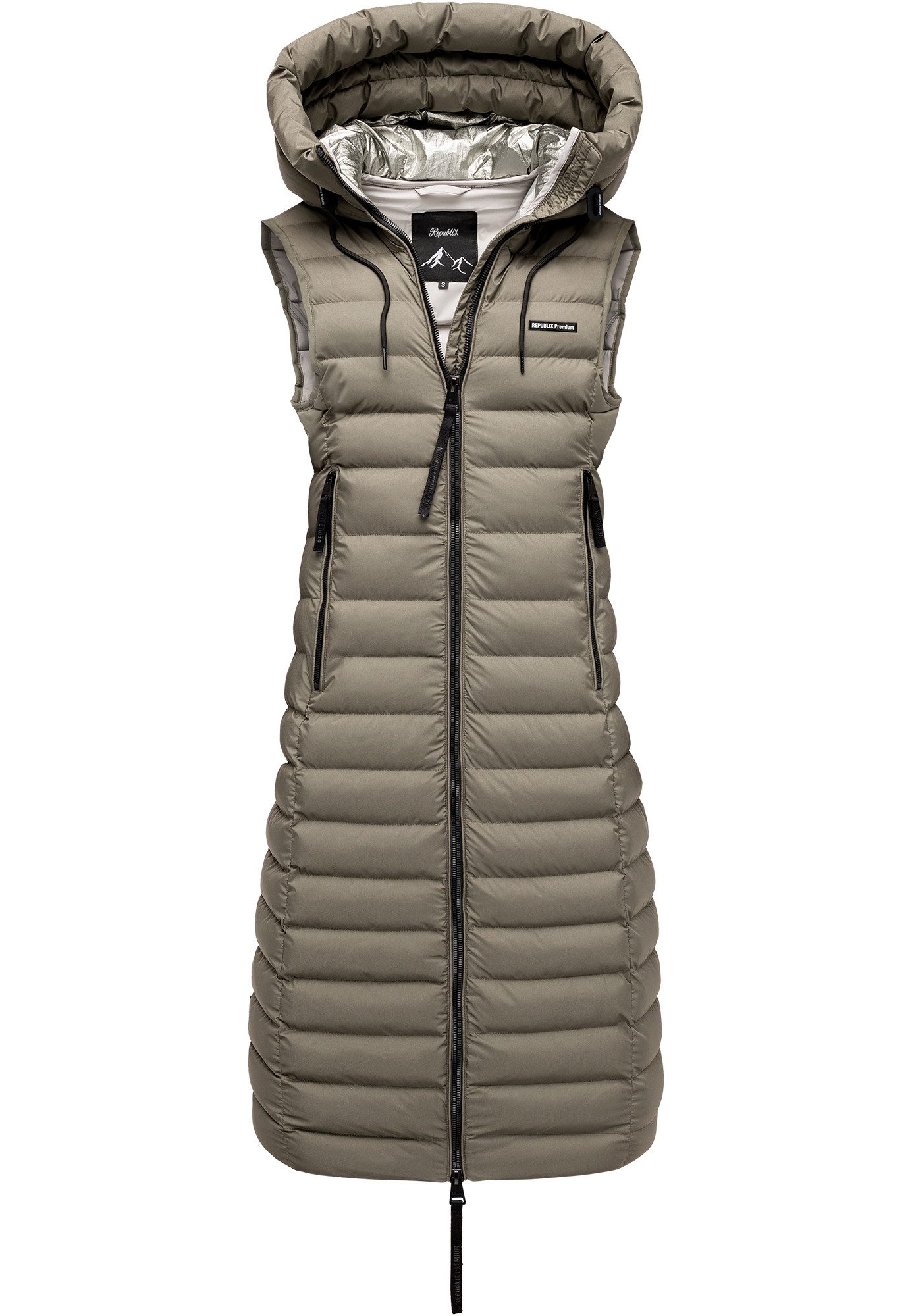 REPUBLIX Steppweste ARYANA warme Damen Outdoor-Weste Jacke lang mit Kapuze – Bild 2 von 3