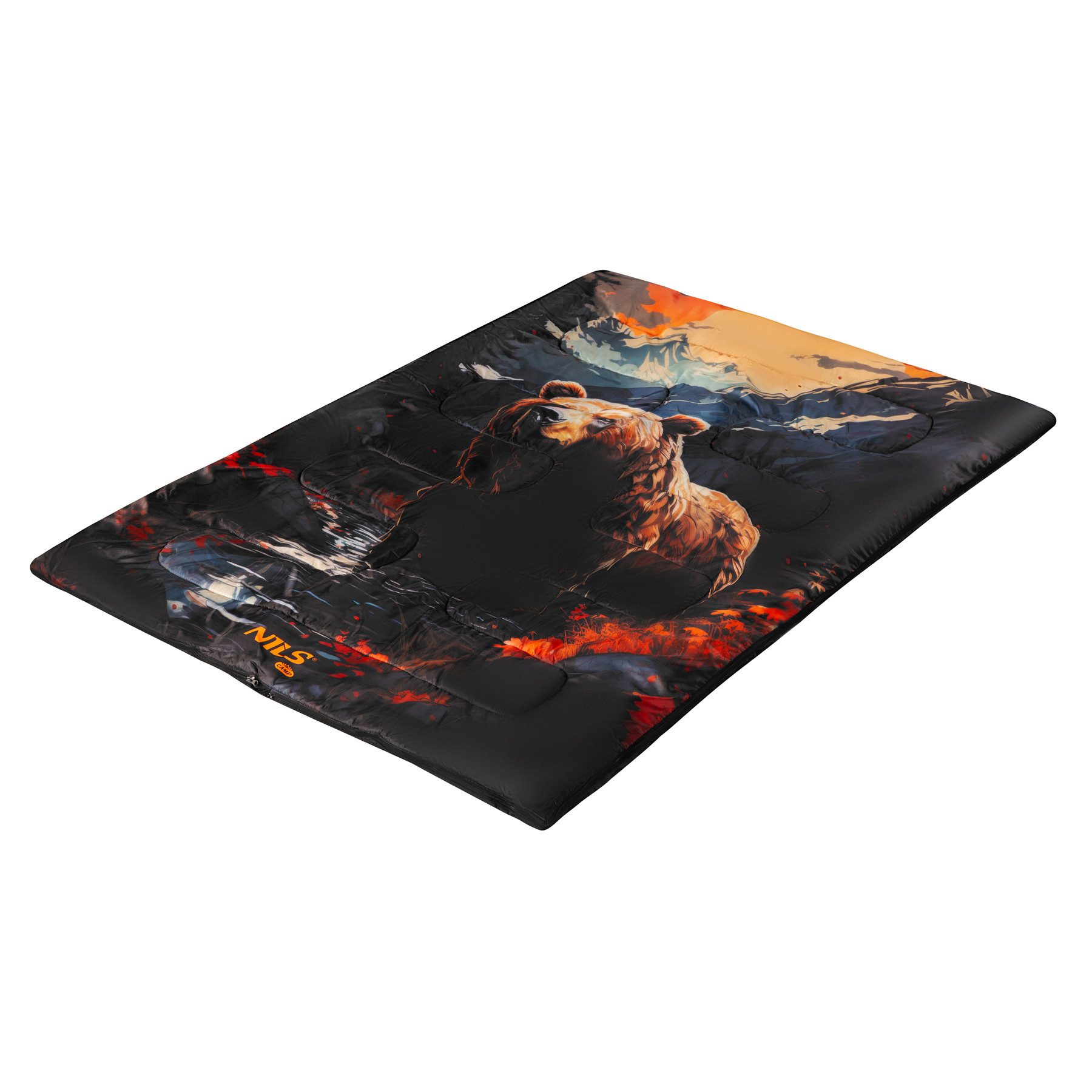 NILS CAMP Doppeldeckenschlafsack 3in1 Deckenschlafsack Camping Schlafsack Bär, Doppelschlafsack mit 3in1 Funktion