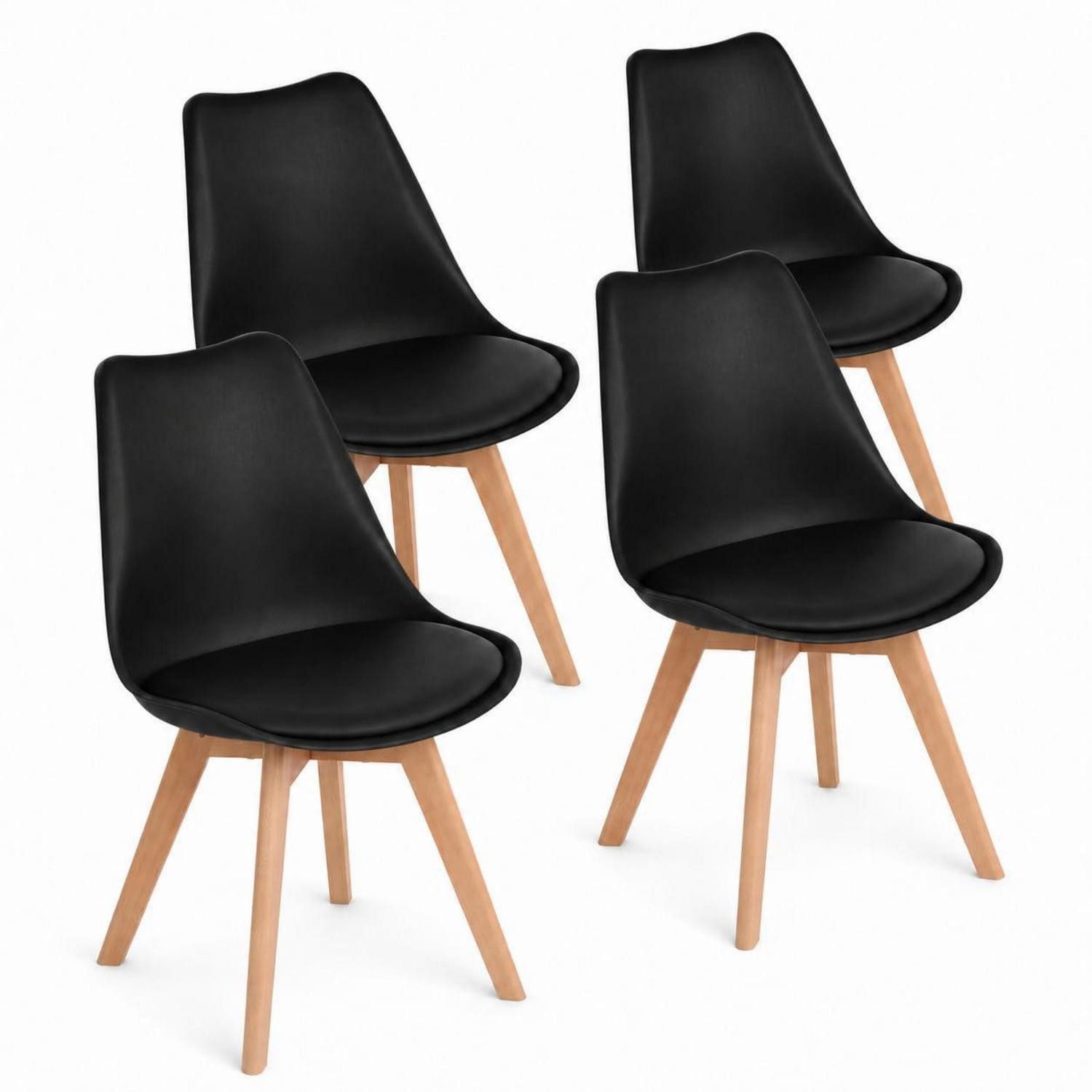 LuxusKollektion Schalenstuhl Esszimmerstühle 4er Set Schwarz Schalenstuhl PU