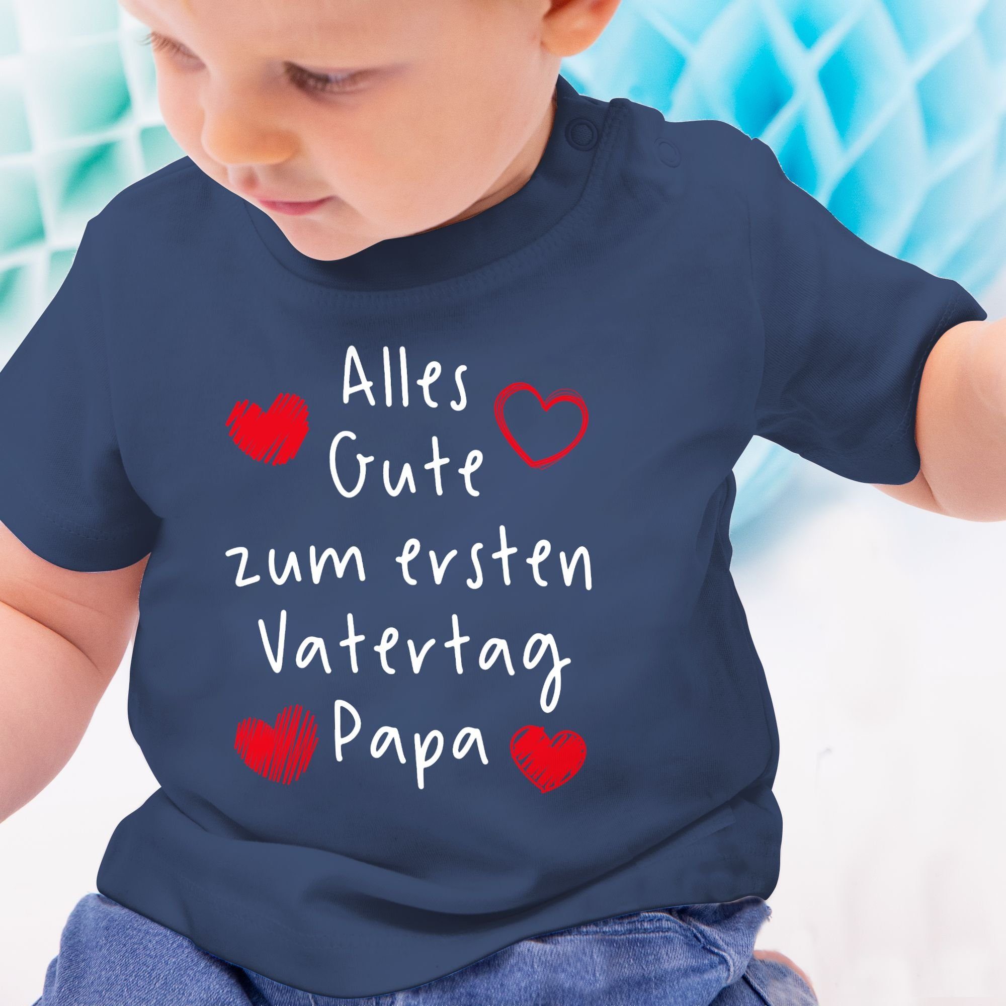 Shirtracer T-Shirt Gute Alles Vatertag weiß Vatertag Navy ersten zum Baby Blau Geschenk Handschrift 2