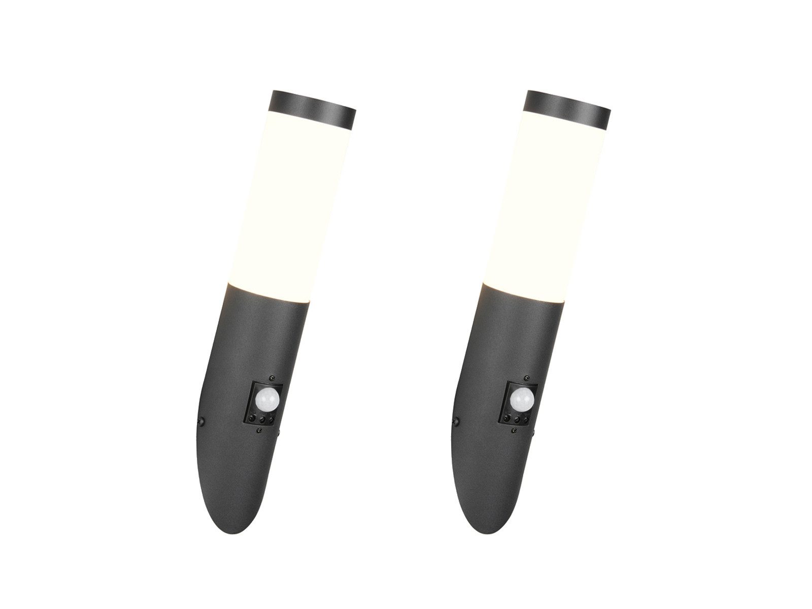TRIO Leuchten LED Außen-Wandleuchte 2er Set aus Edelstahl Schwarz, Höhe 39cm, mit Bewegungsmelder, LED wechselbar, warmweiß