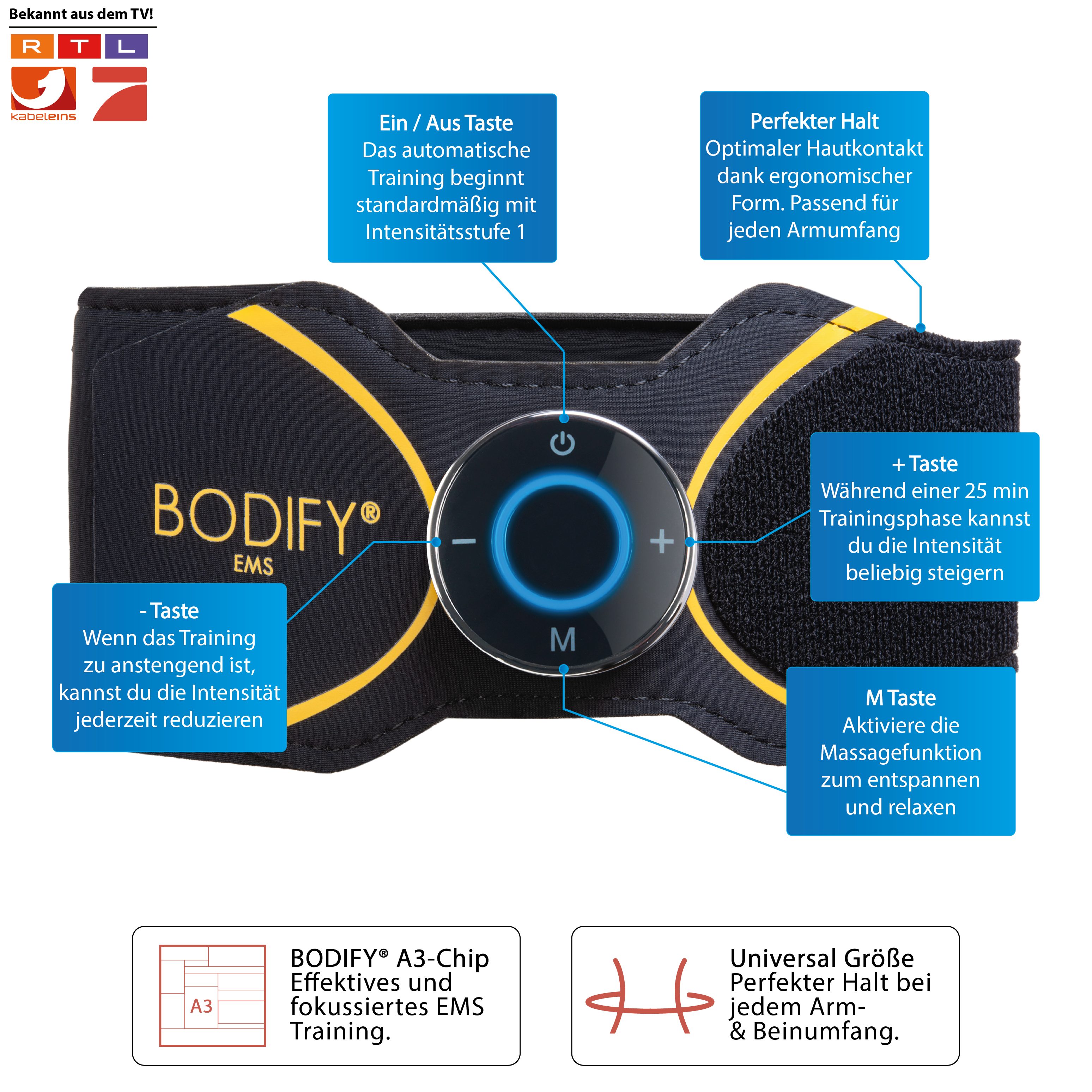 BODIFY EMS-Arm-Trainer Pro - 2in1 EMS Trainer - Gezielte Stimulation der Arm & Beinmuskulatur