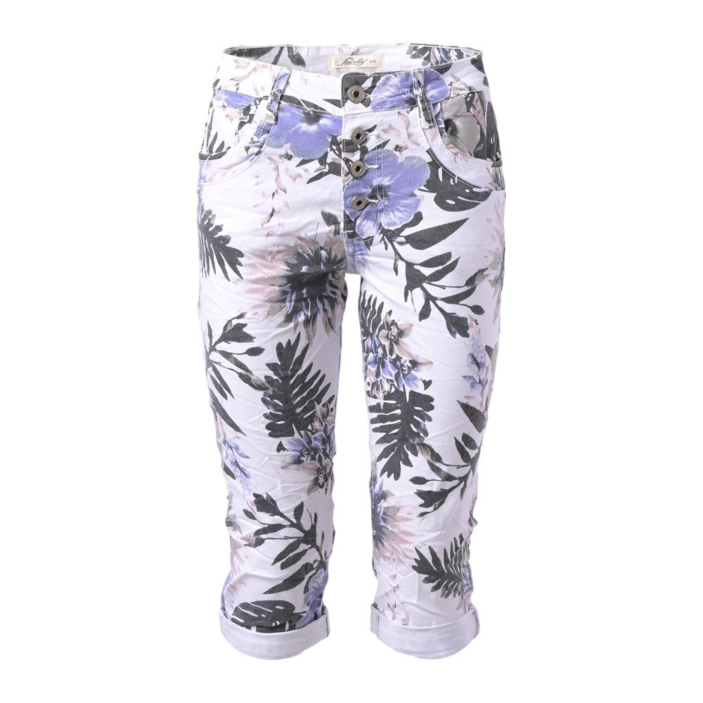 Jewelly Regular-fit-Jeans »Capri-Jeans mit Blumen-Print Weiß« online kaufen  | OTTO
