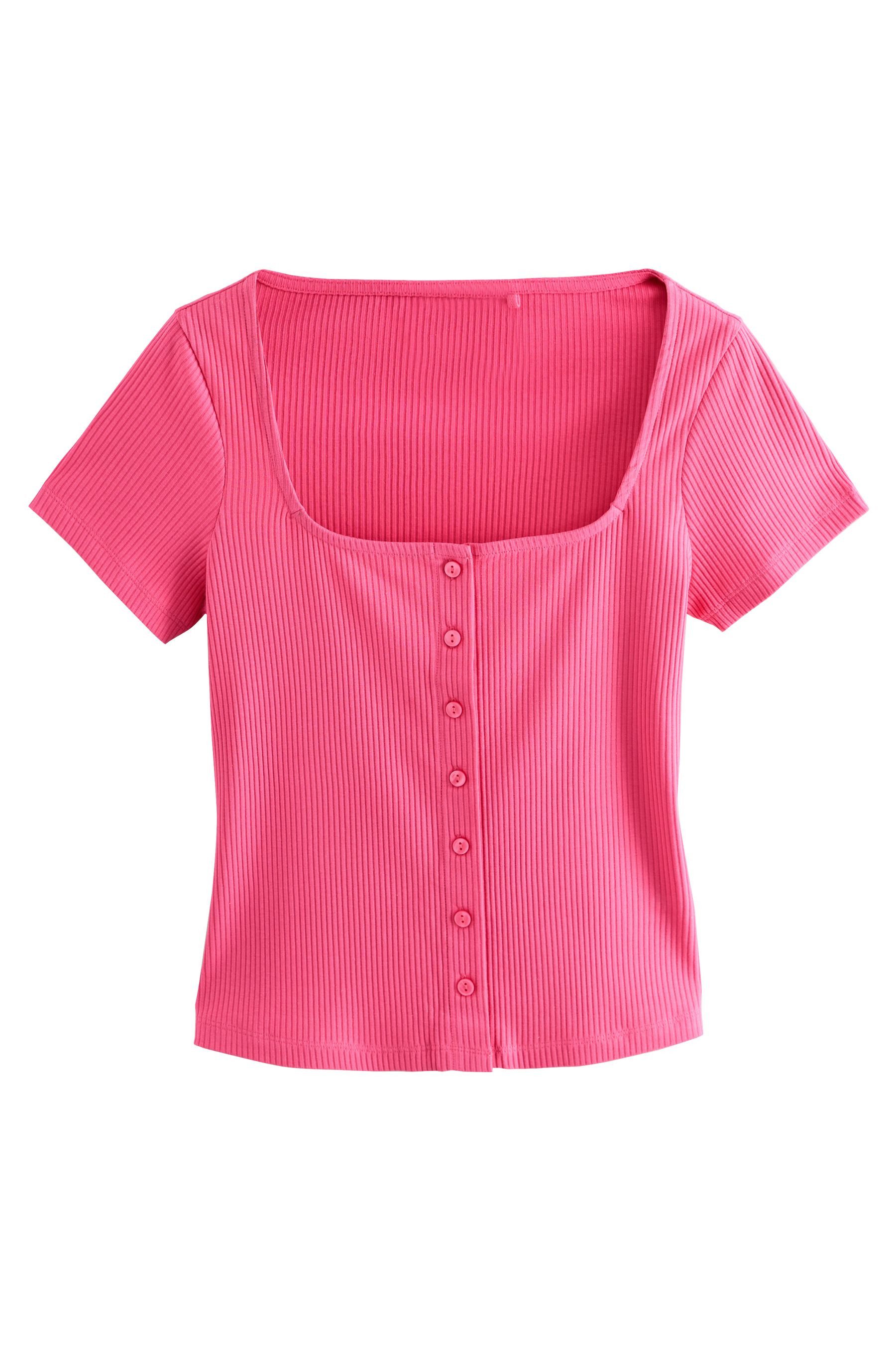 Next T-Shirt Geknöpftes, geripptes Oberteil mit kurzen Ärmeln (1-tlg) günstig online kaufen
