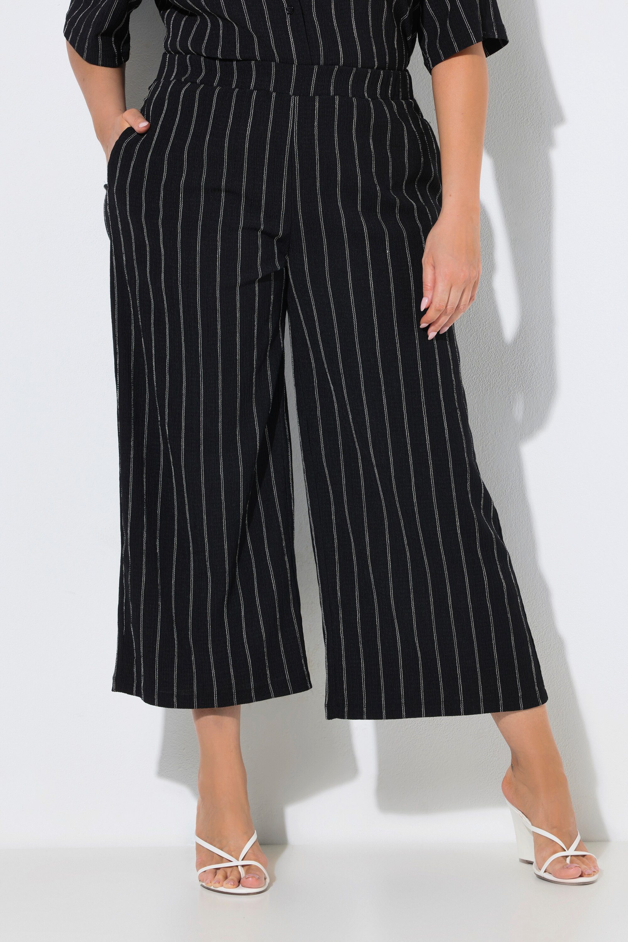Ulla Popken 7/8-Hose Schlupfhose Struktur weites Bein Elastikbund