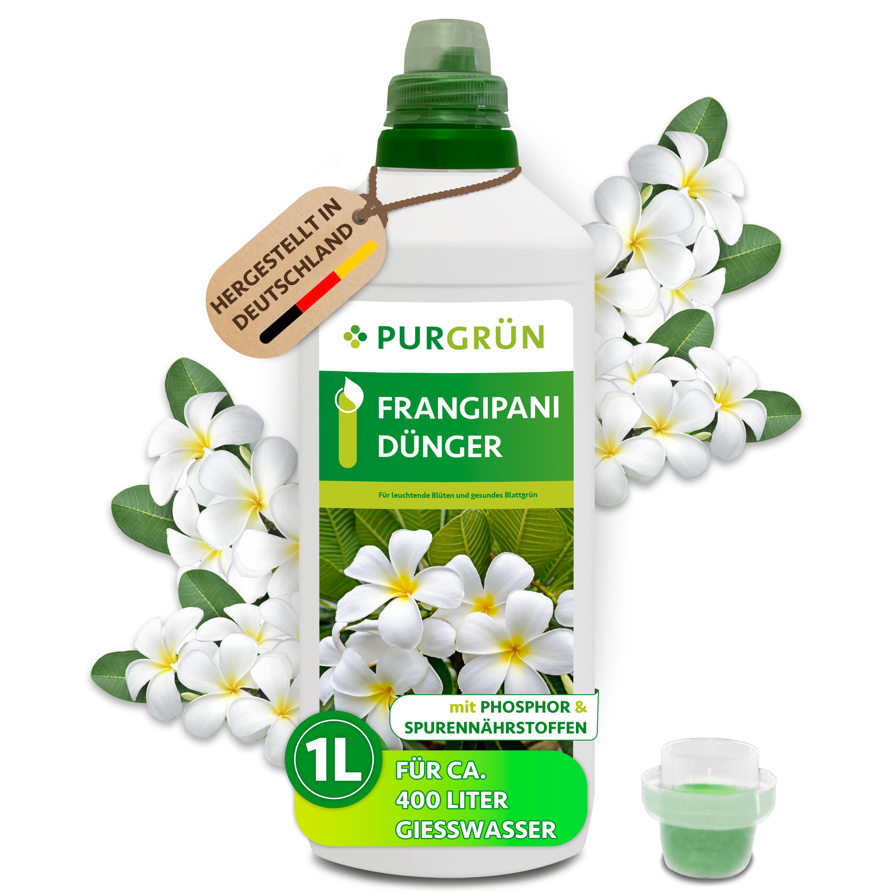 Purgrün Blumendünger Frangipani Dünger, NPK 10+8+6, Guano & Aqua Plus, 1L, Flüssigdünger, 1-St., 1 Liter