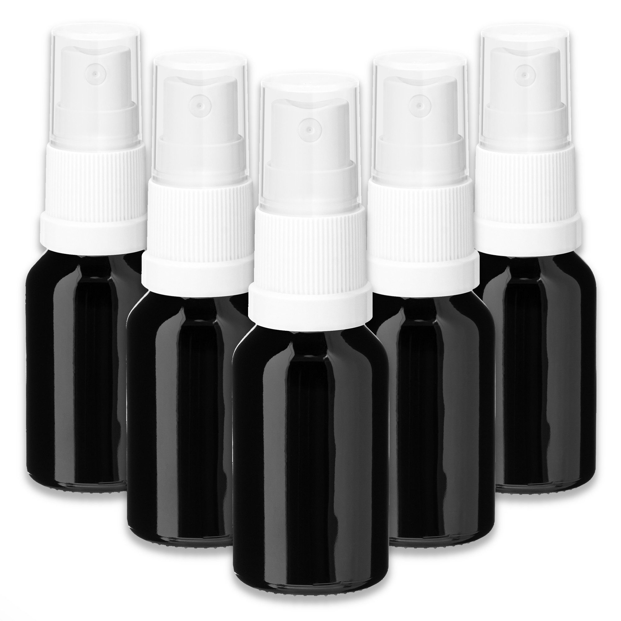 CK Verpackung GmbH Zerstäuberflasche 5x Glasflasche schwarz 15 ml mit weißem Zerstäuber leere Miniflasche