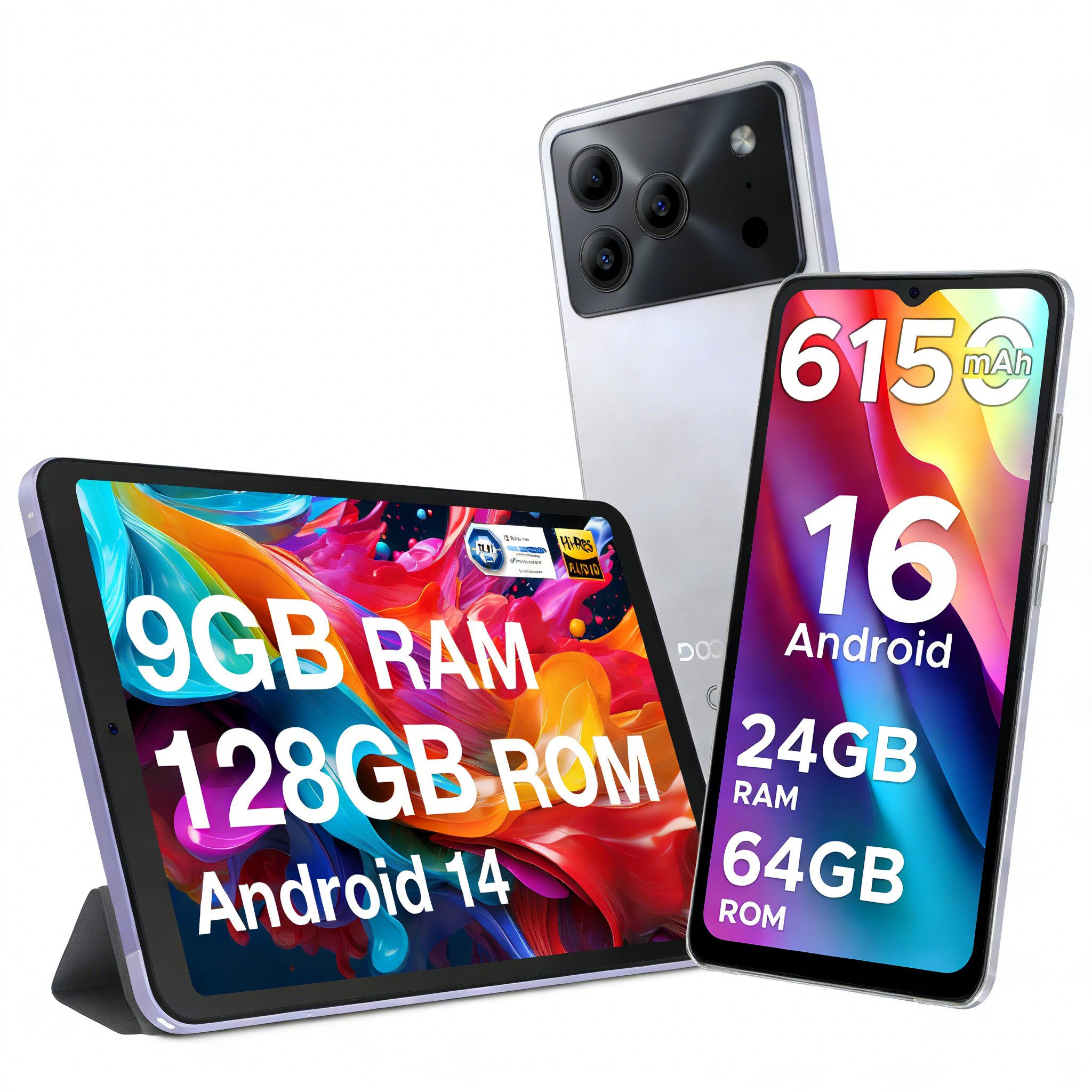 DOOGEE Note 56 Handy 6.56 Zoll 90Hz 6150mAh + T20 Mini 8.4 Zoll Tablet Smartphone (6.56 Zoll, 64 GB Speicherplatz, 8 MP Kamera, Handy: 3GB+64GB Speicher, 4G Dual SIM, 8,45mm dünn, Face ID, GPS)
