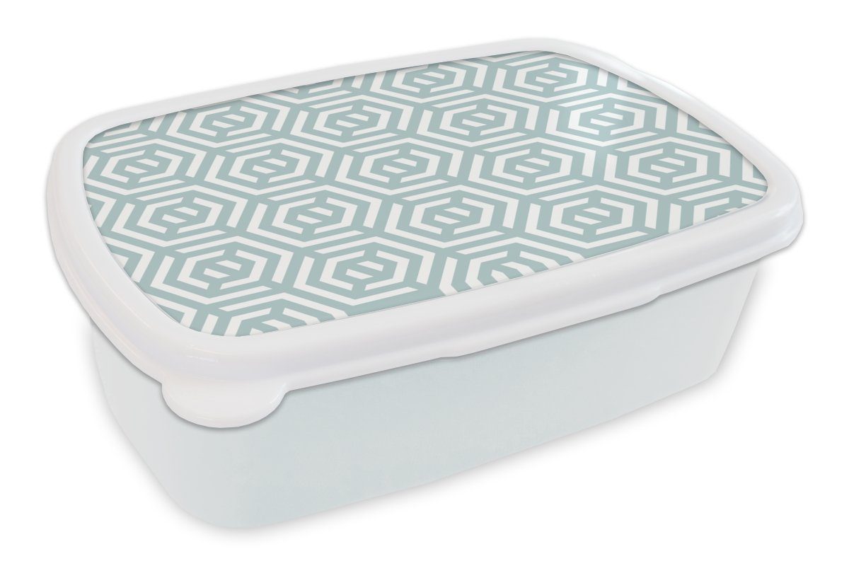 MuchoWow Lunchbox Muster - Abstrakt - Grün - Geometrie, Kunststoff, (2-tlg), Brotbox für Kinder und Erwachsene, Brotdose, für Jungs und Mädchen weiß