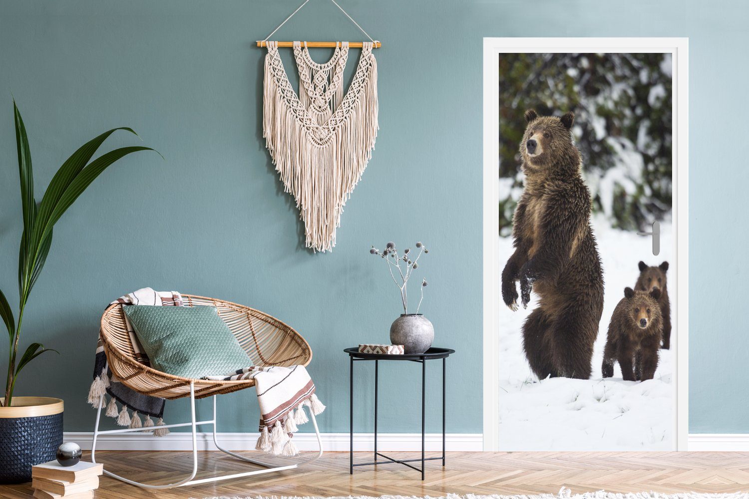 für Fototapete Türtapete Stehender 75x205 cm St), bedruckt, Grizzlybär, MuchoWow (1 Matt, Tür, Türaufkleber,