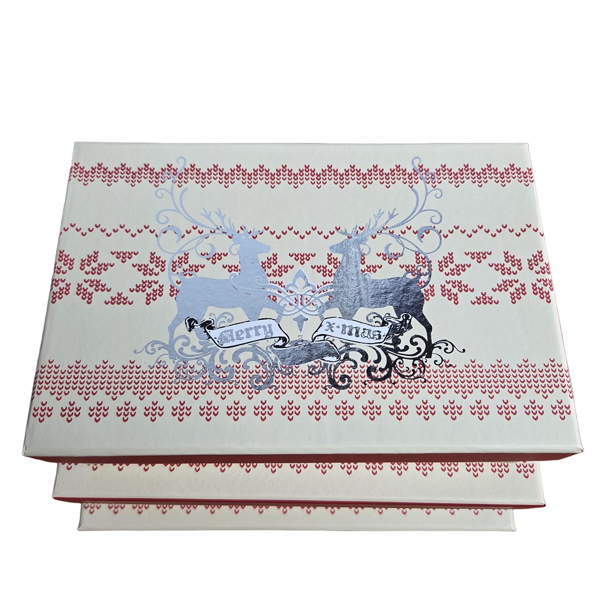 bsb-obpacher Geschenkbox 3er Set Geschenkkarton mit Hirschen ~ rot, créme, silber (3 St)