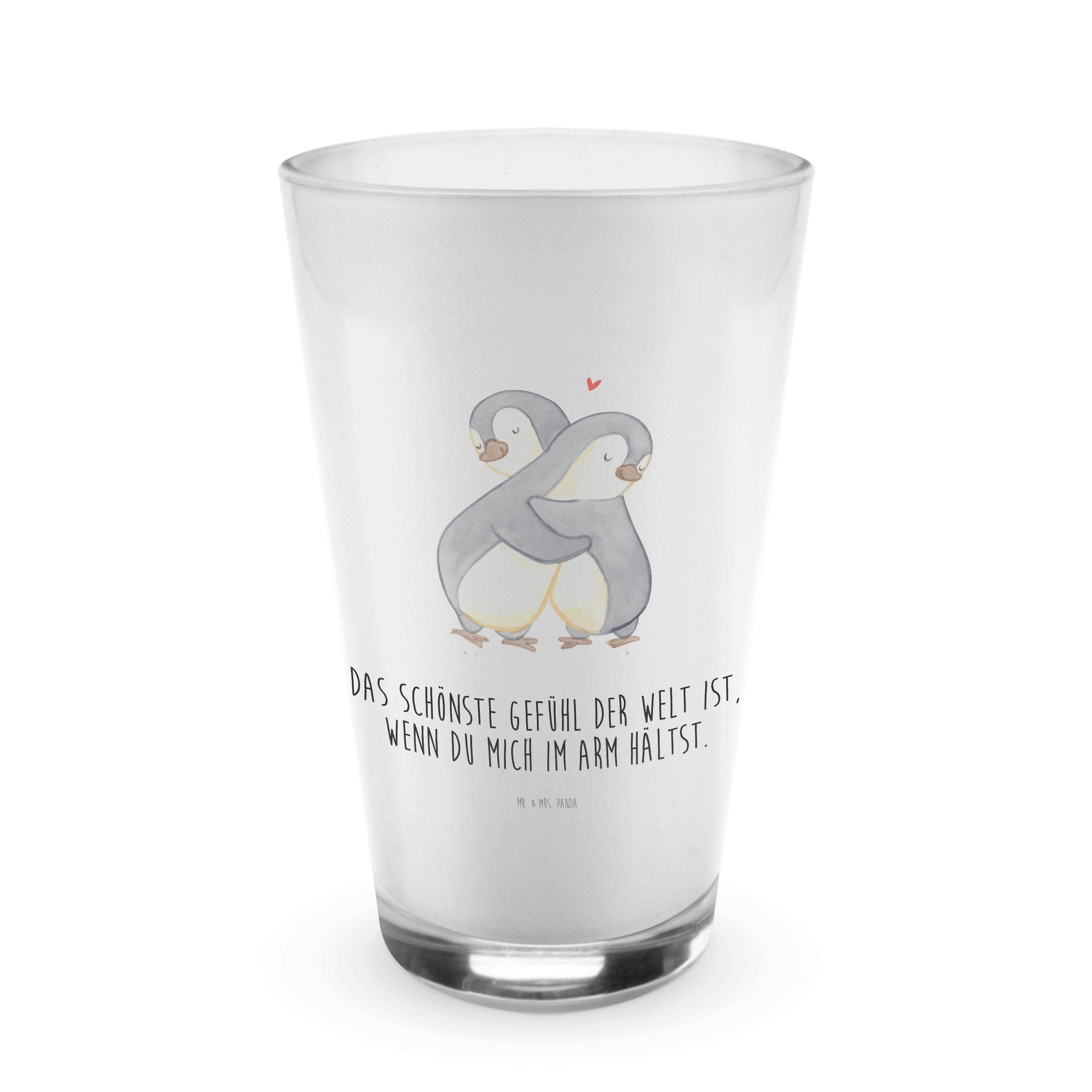 Mr. & Mrs. Panda Glas Pinguine Kuscheln - Transparent - Geschenk, Cappuccino Tasse, Hocheit, Premium Glas