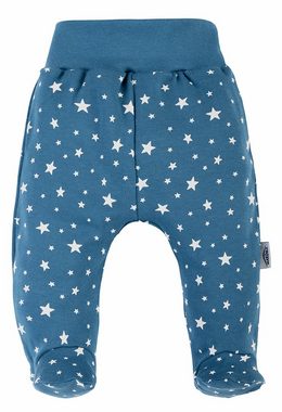 Makoma Schlupfhose Baby Hose mit Fuß Strampelhose für Jungen Sterne Blau Schwarz (2-tlg., 2er-Pack) 100% Baumwolle