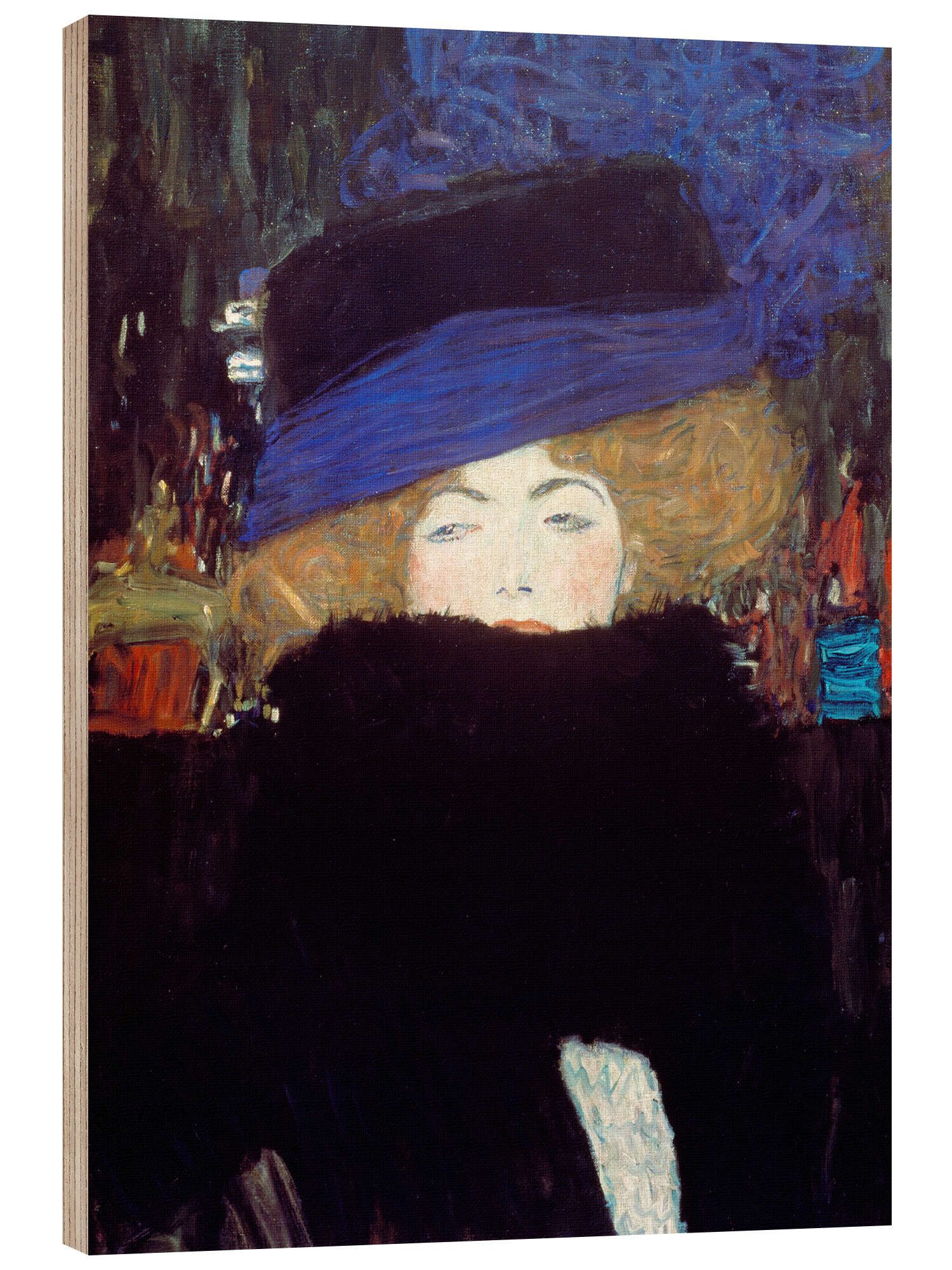 Posterlounge Wandbild Frau mit Hut und Federboa, Gustav Klimt, erhältlich als Poster, Leinwandbild, Wandsticker oder Acrylglasbild