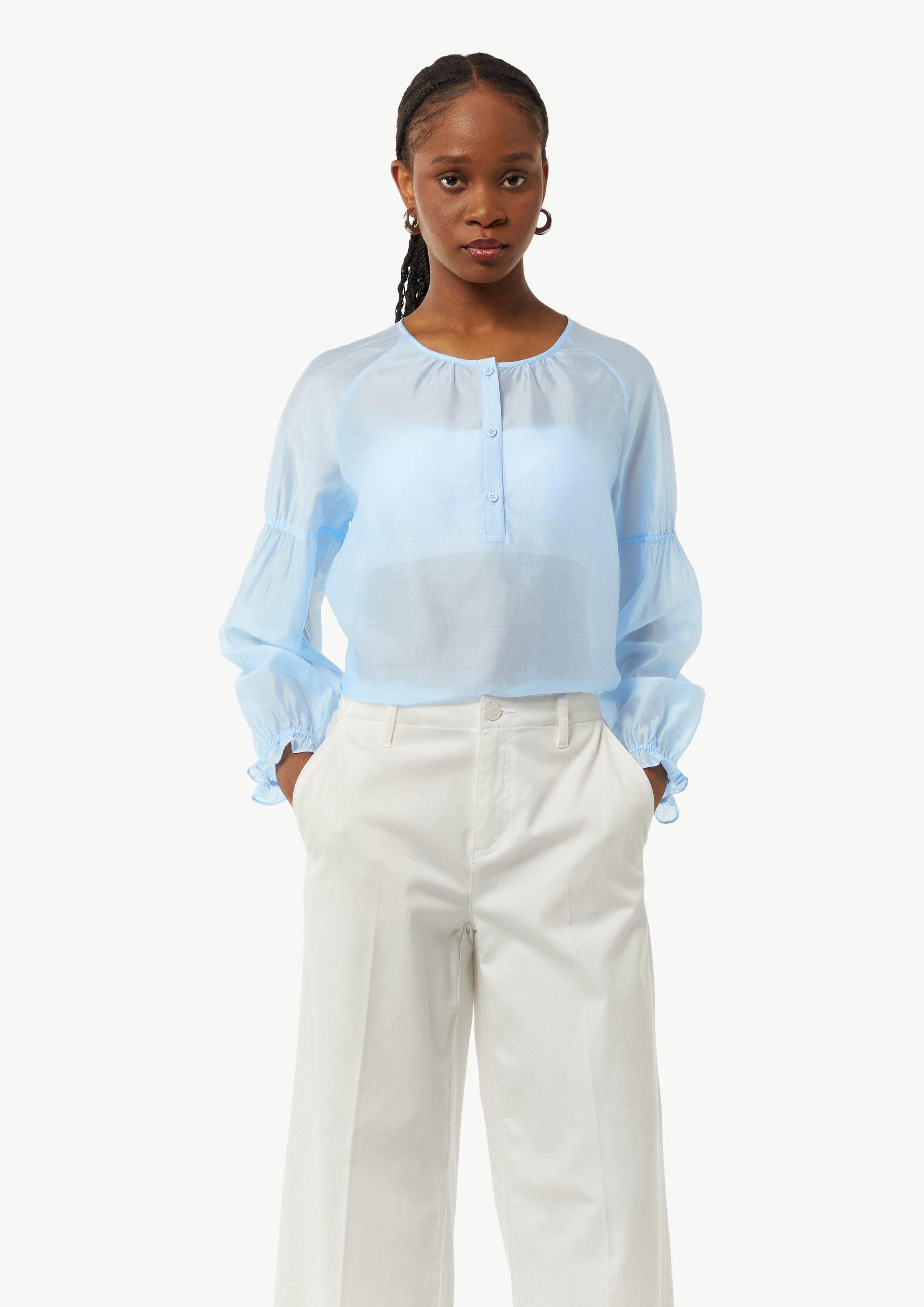 Langarmbluse Bluse Schimmernde Lyocellbluse mit Raff-Details