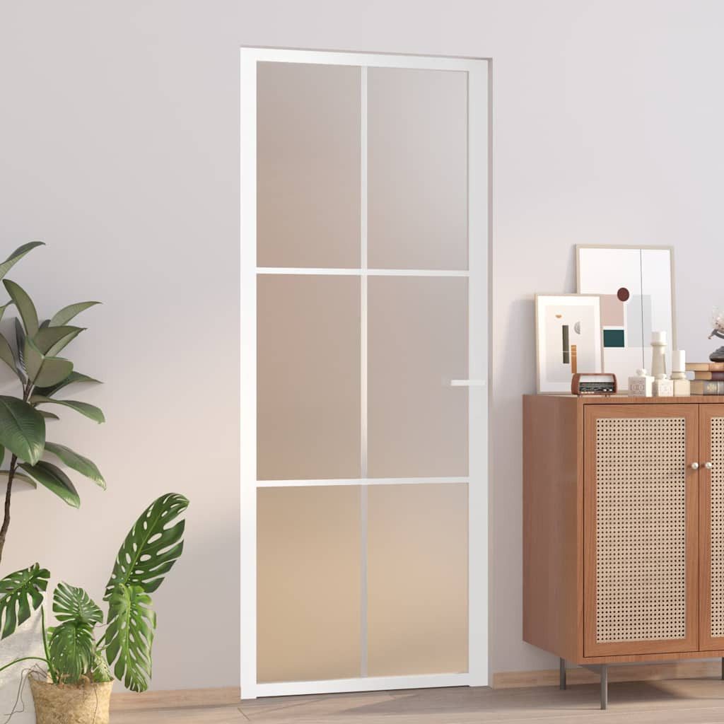 vidaXL Haustür Innentür 83x201,5 cm Weiß Mattglas und Aluminium (1-St)