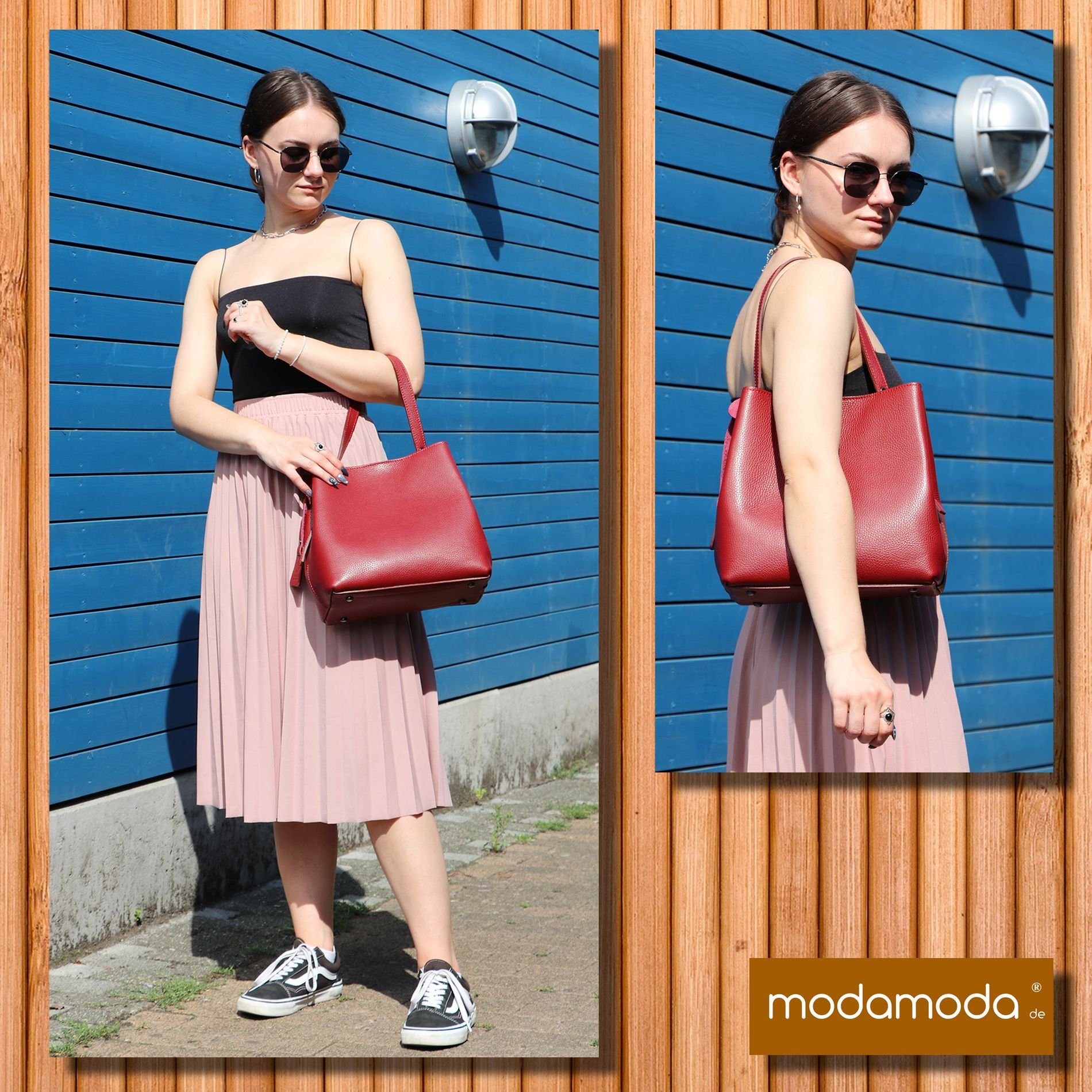 modamoda de Handmade T188v4, in Echtleder Schultertasche Italy Türkisgrün