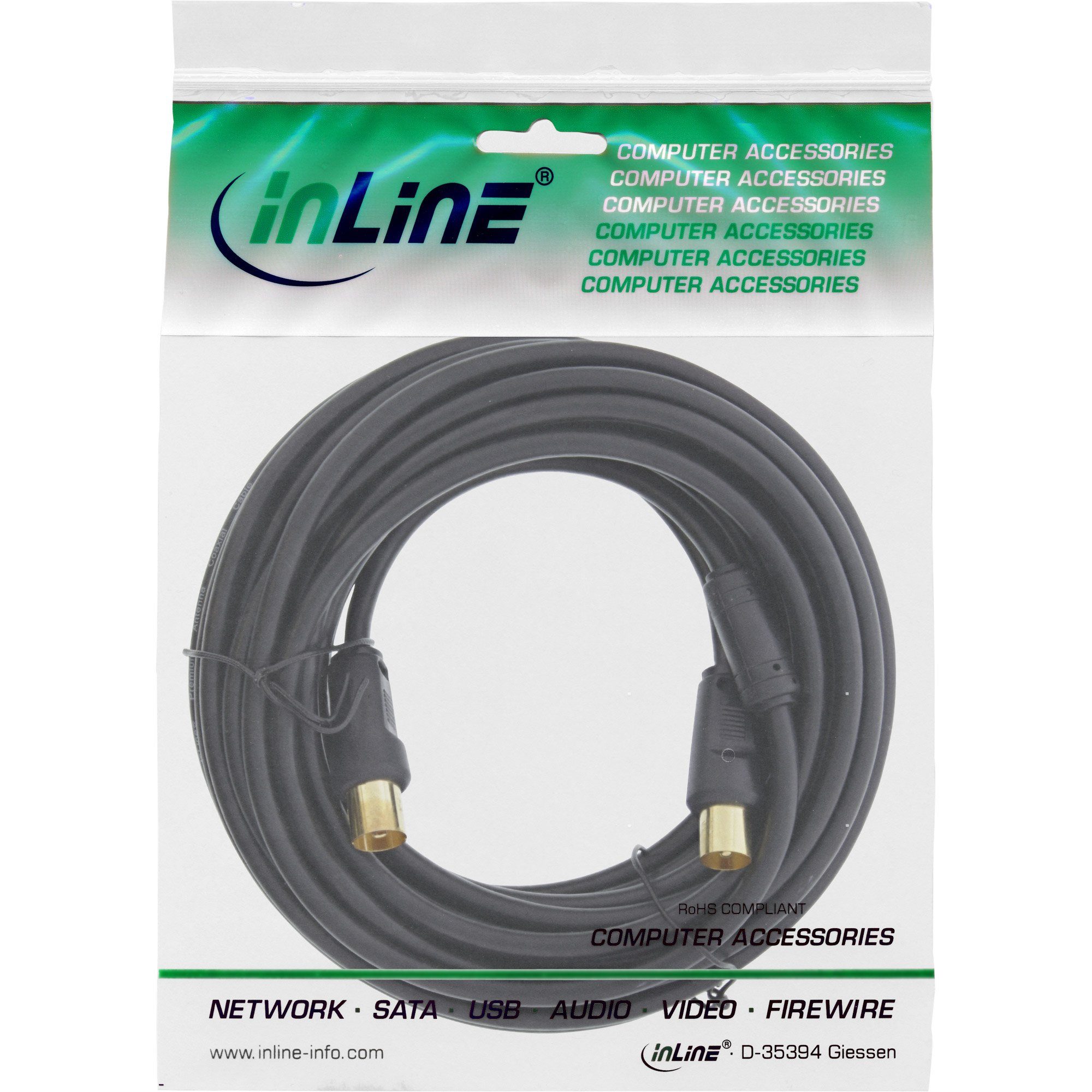INTOS ELECTRONIC InLine® >85dB, 3m 2x AG Filter, schwarz, Antennenkabel, mit SAT-Kabel geschirmt