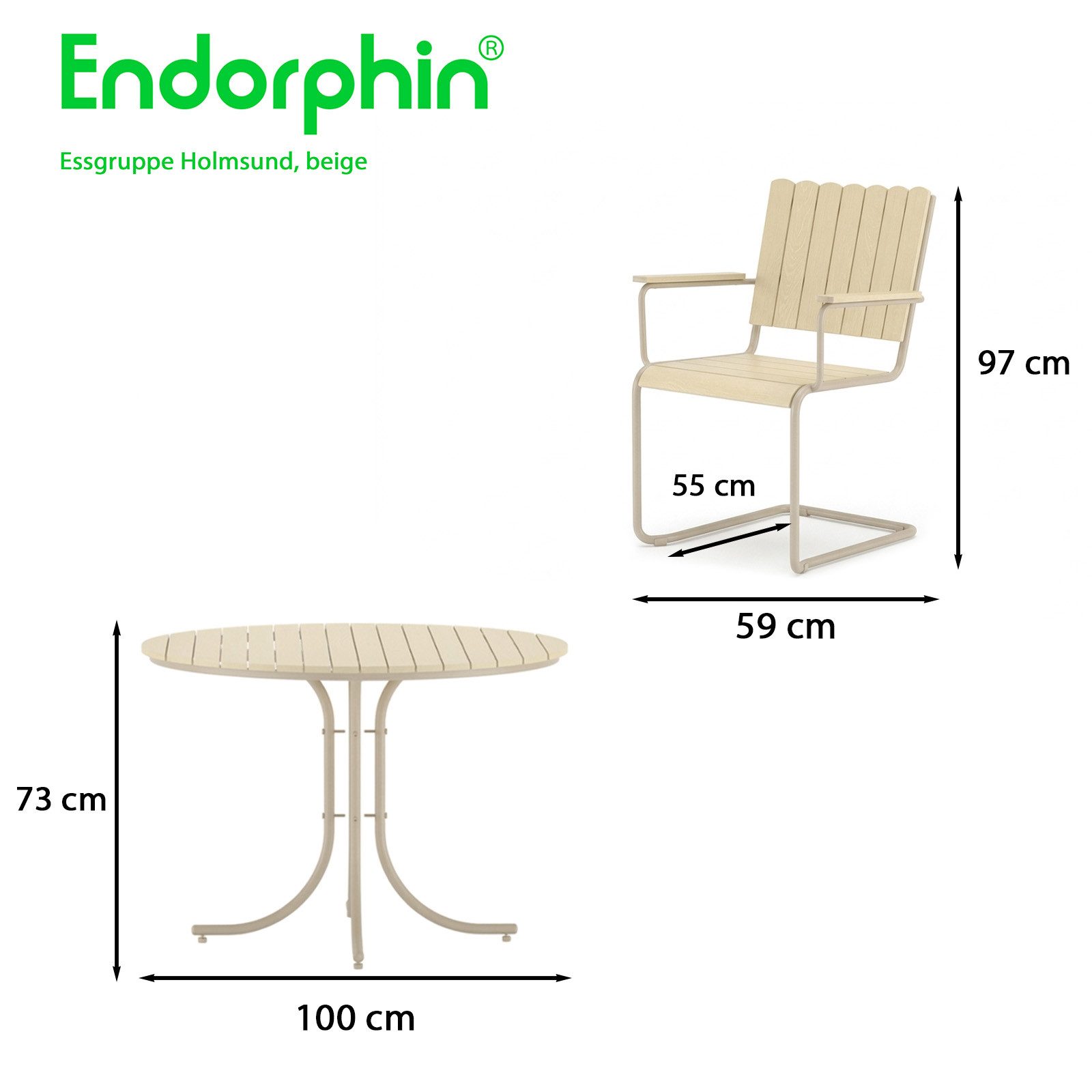Endorphin Garten-Essgruppe Garten- Essgruppe Holmsund, beige, (Garten- Essgruppe Holmsund, 5-tlg., Sitzmöbel)