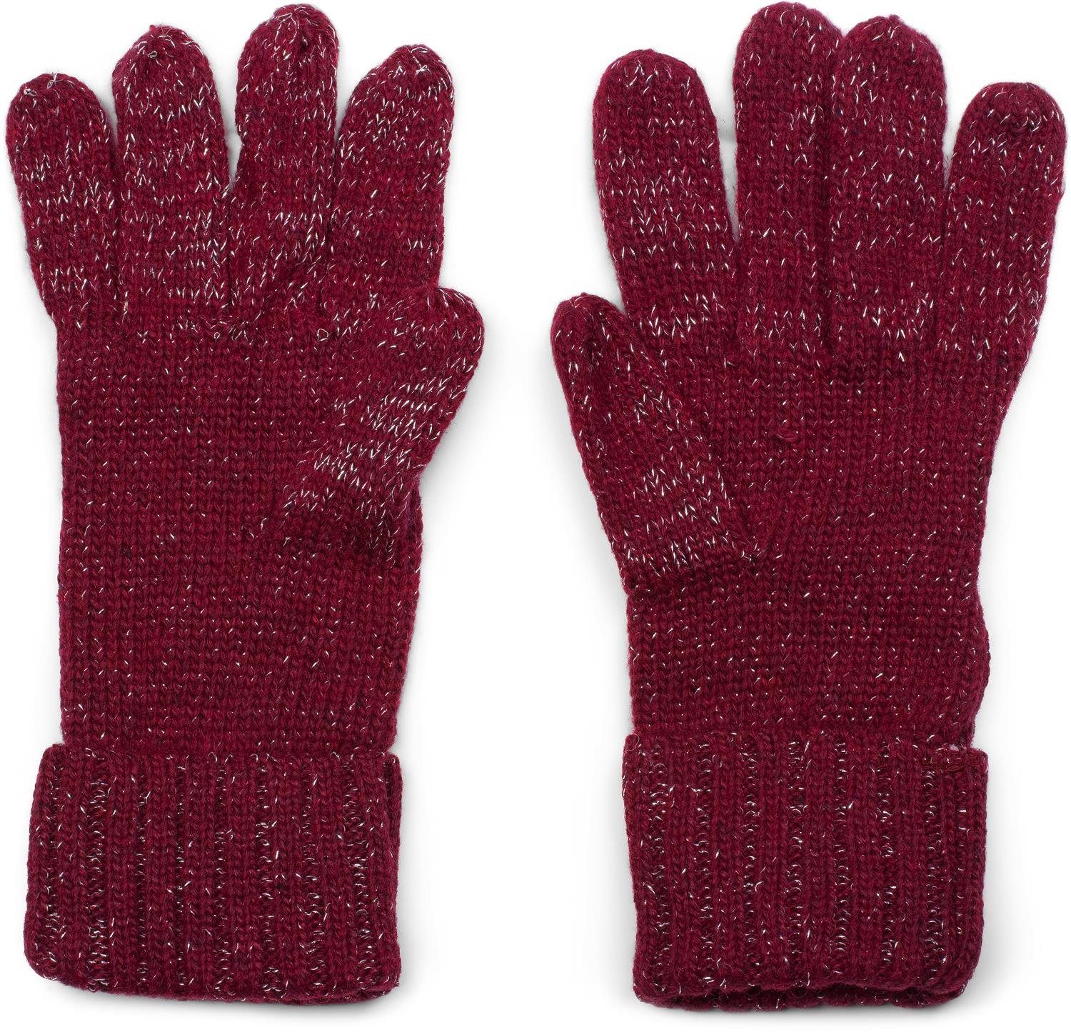 styleBREAKER Strickhandschuhe Strick Handschuhe mit und Faden Metallic Bordeaux-Rot Zopfmuster