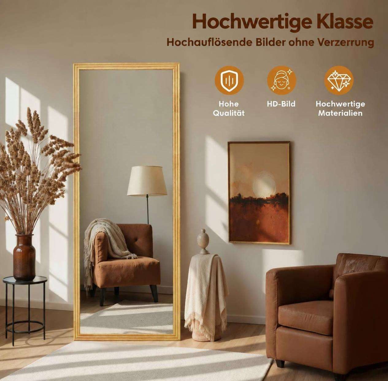 Aiorber Standspiegel Aiorber-Brauner Ganzkörperspiegel 160x50cm mit Ständer, Holzrahmen, Verzerrungsfreie HD-Spiegeloberfläche, stabiler Metallständer – Bild 2 von 5
