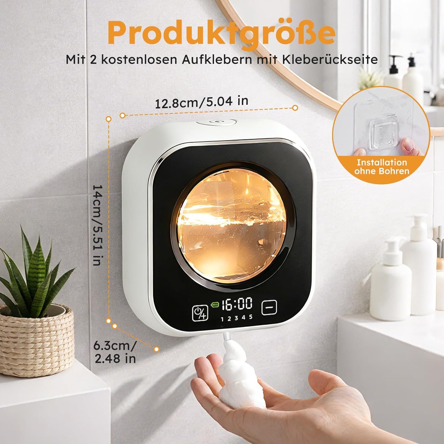 FELIXLEO Seifenspender Seifenspender Automatisch Wandbefestigung Schaum Sensor Weiß 320ML, (1-tlg) – Bild 3 von 5