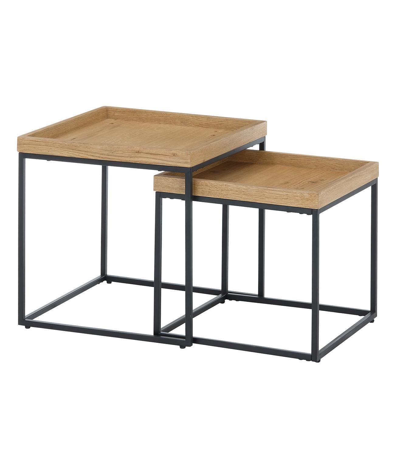 Couchtisch 2-teiliges Set UBEDA, Braun, Schwarz, Holzfurnier, Metallgestell, 2 unterschiedliche Größen