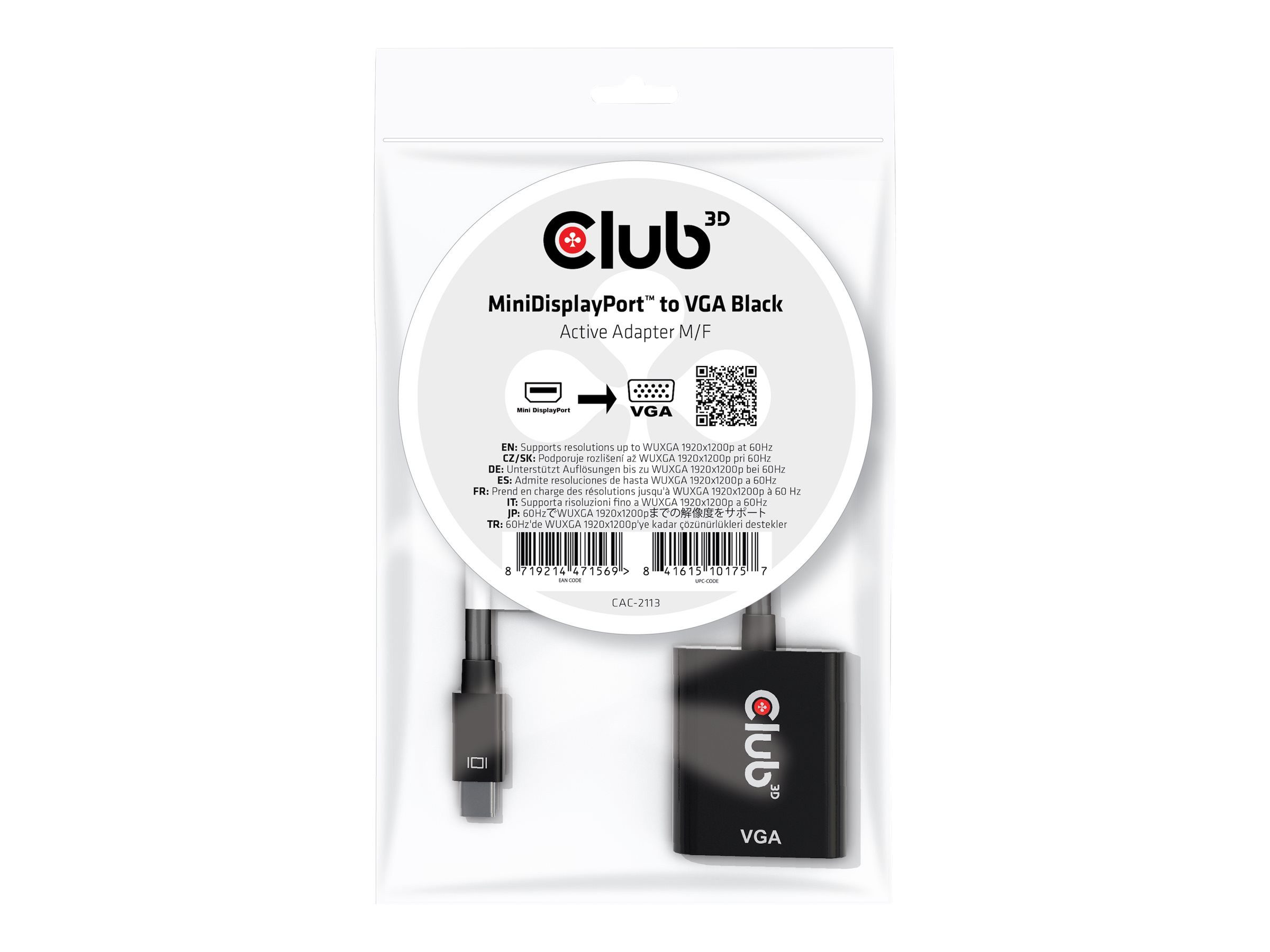 CLUB3D Adapter MiniDisplayport> VGA aktiv St/Bu schwarz Polybeutel ... Computer-Kabel