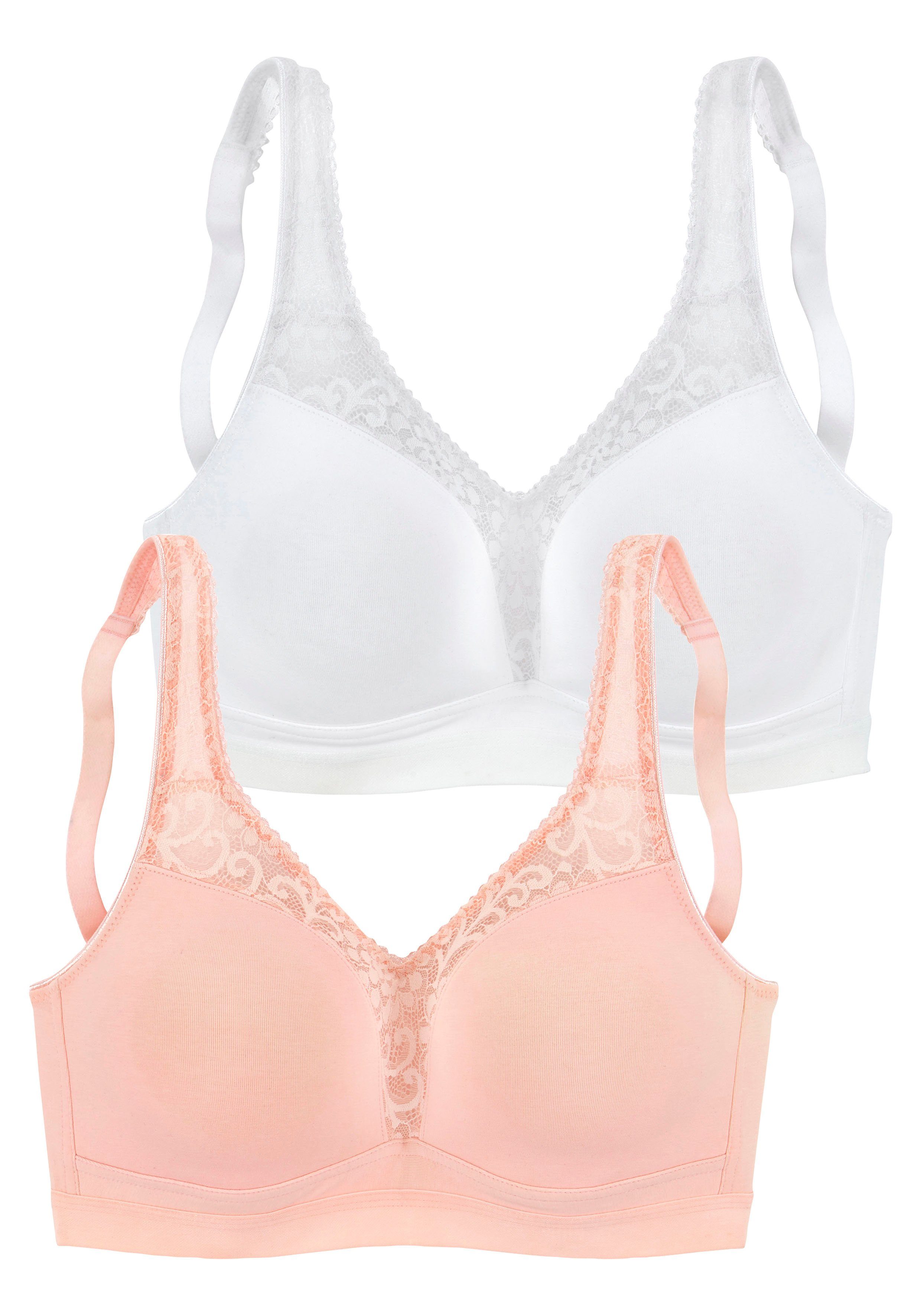 petite fleur by Lascana Entlastungs-BH, Bralette-BH, Baumwoll-BH, BH ohne Bügel (Packung, 2-tlg) mit breiteren Trägern, Baumwoll-Qualität, große Größen – Bild 2 von 5