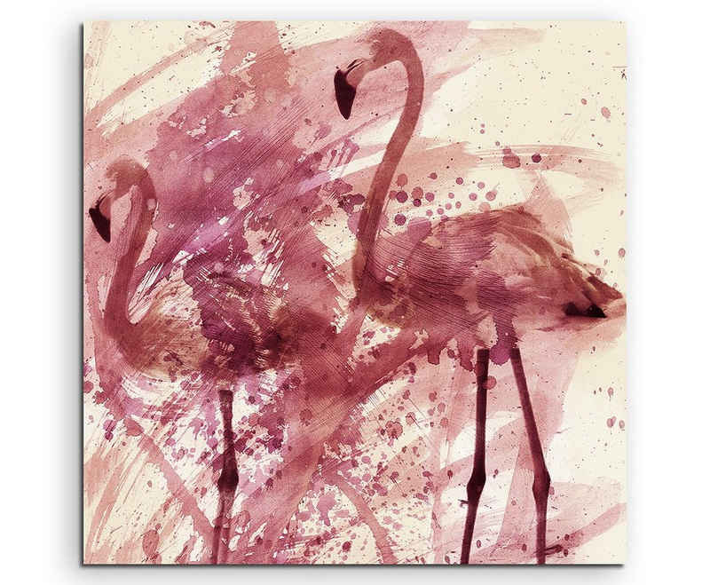 Sinus Art Leinwandbild Flamingos 60x60cm Aquarell Art Leinwandbild