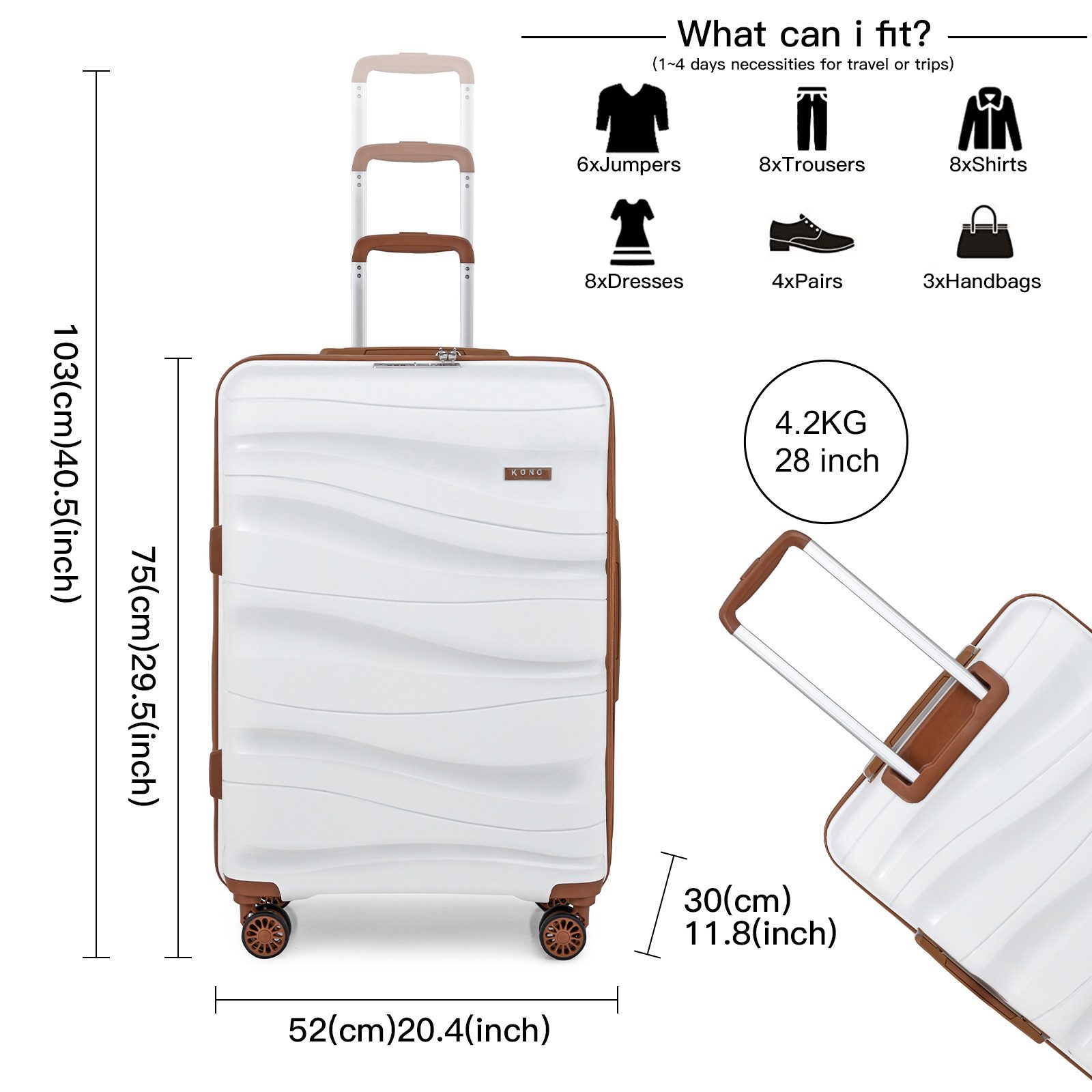KONO Handgepäck-Trolley Leicht Hartschalenkoffer Reisekoffer mit 4 Rollen und TSA Schloss