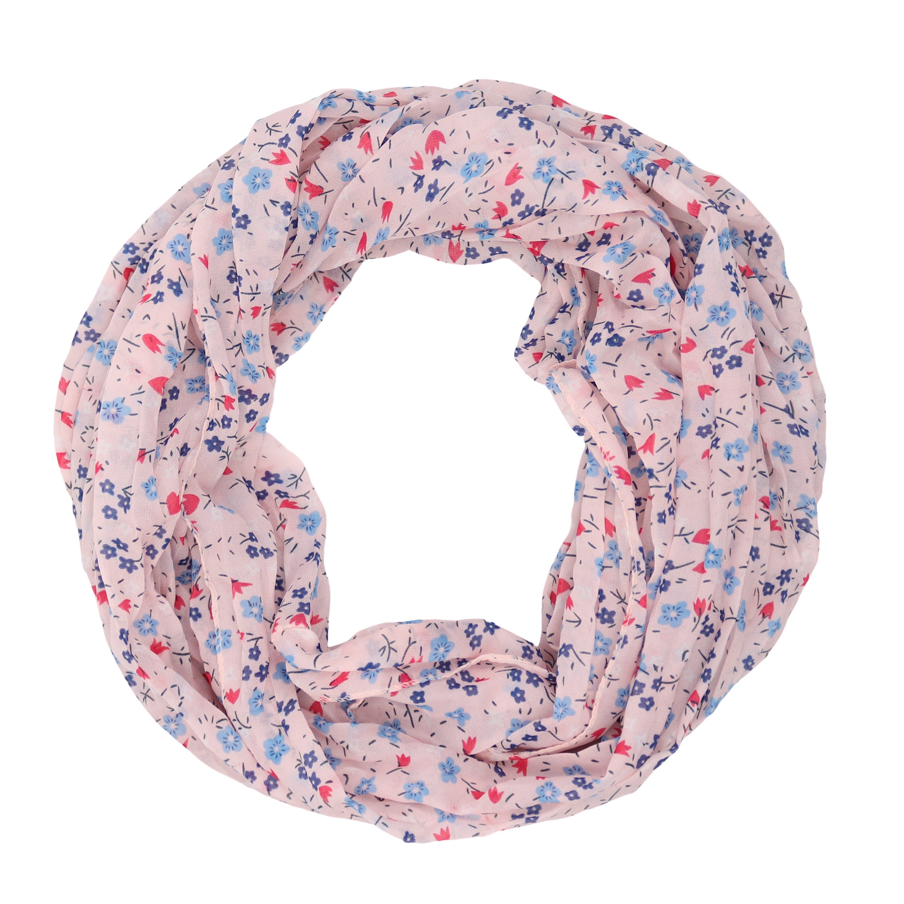 MIRROSI Loop Damen Schal mit Blümchen Muster ca. 45x78cm, Schlauchschal, (Zweimal um den Hals wickelbar), Damen Halstuch Stola ideal für Frühling,Sommer, Herbst