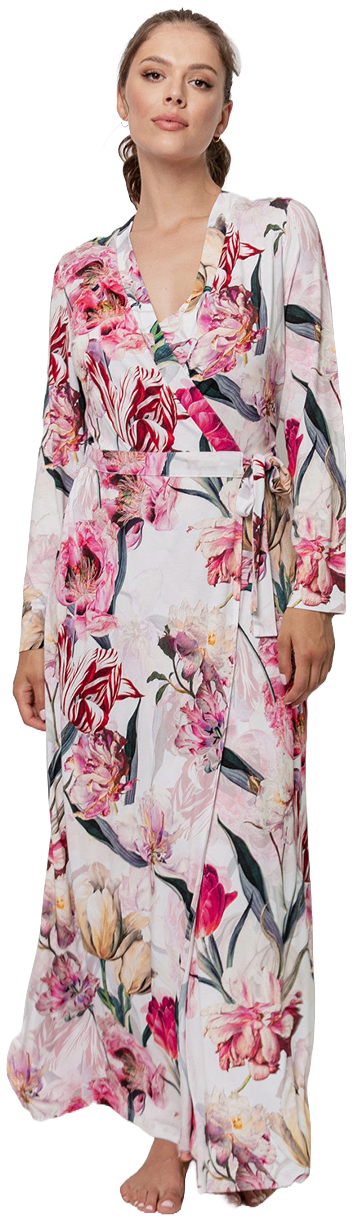 OH!ZUZA Morgenmantel Langer Damen Kimono extravagant, lang, Viskosemischung, Kimono-Kragen, Gürtel, feminin und elegant