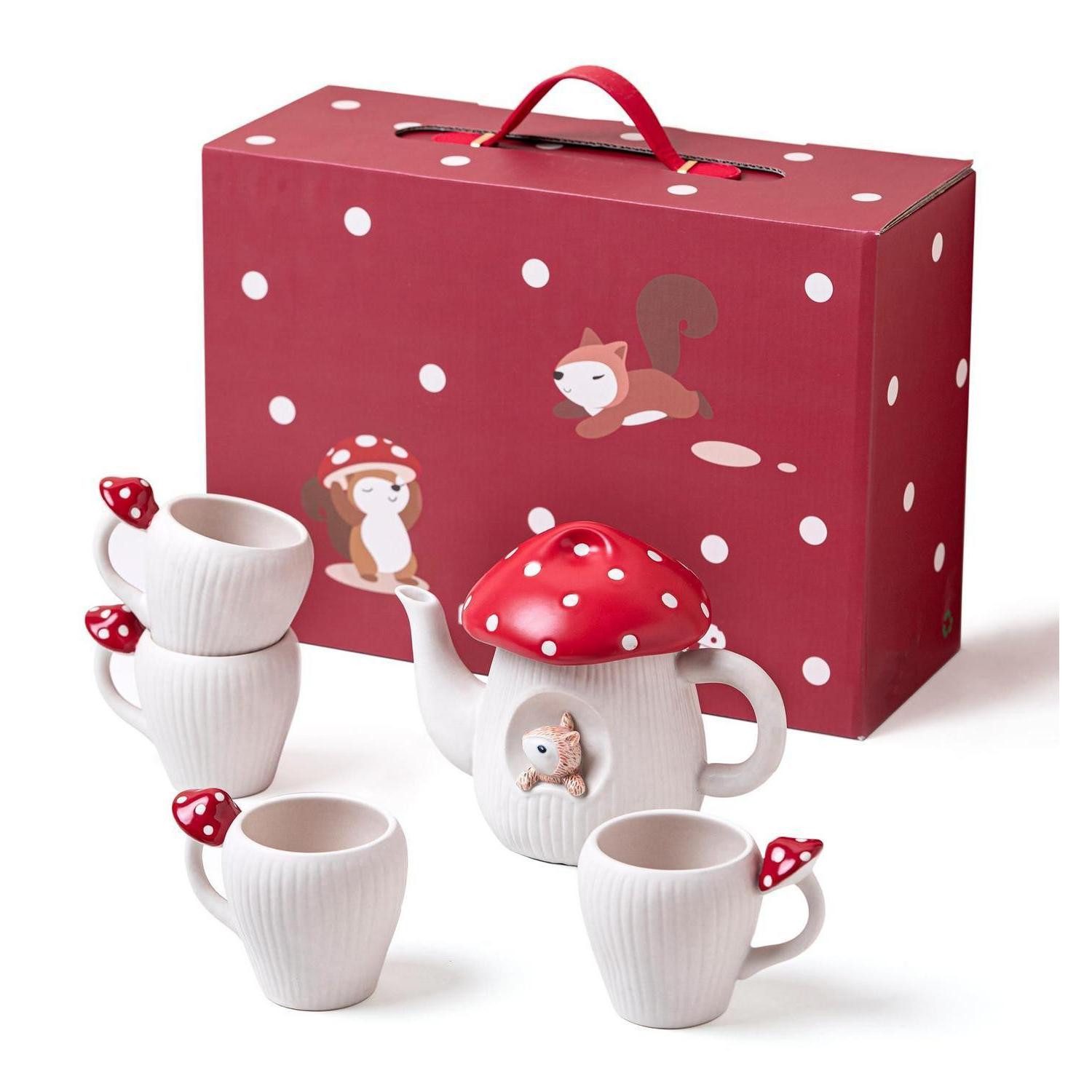 LuxusKollektion Teekanne Pilz Teekanne Set mit 4 Tassen, (1-St)