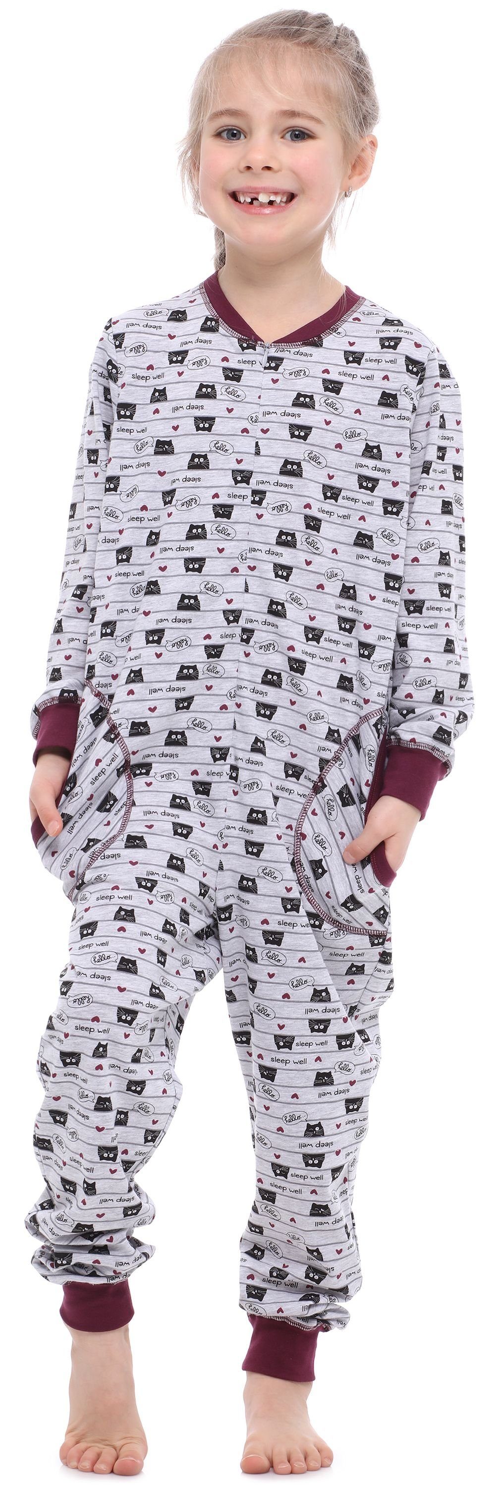 Katzen Schlafanzug Style Merry MS10-186 Mädchen Schlafanzug Melange Wein Jumpsuit