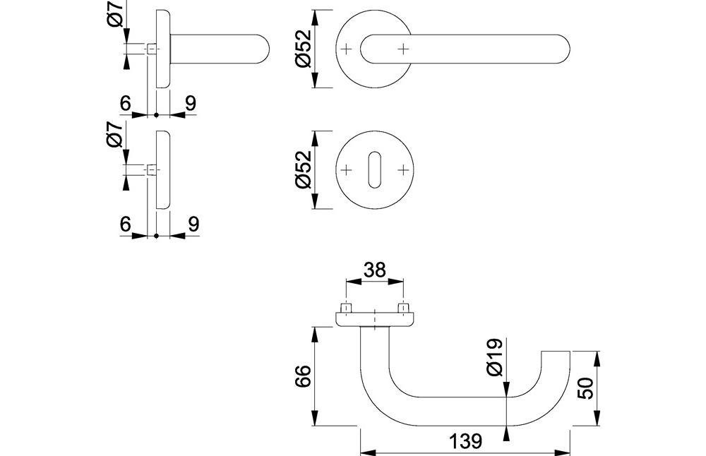 E1388Z/17KV/17KVS F69 Edelstahl Türbeschlag rechts DIN / rund Baden D/D OB links HOPPE Rosettengarnitur