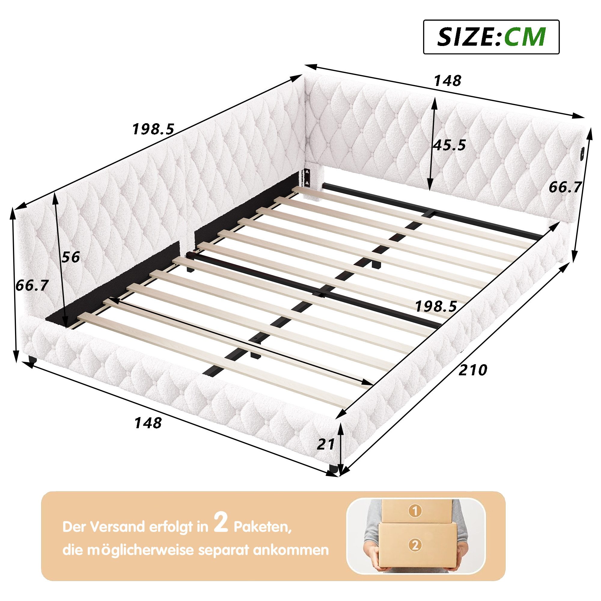 Simurq Polsterbett Daybett mit LED-Beleuchtung & USB, Tagesbett Jugendbett (Packung, 1-tlg., Teddysamt, in 2 Größen verfügbar), Schlafsofa Sofabett Doppelbett – Bild 4 von 5