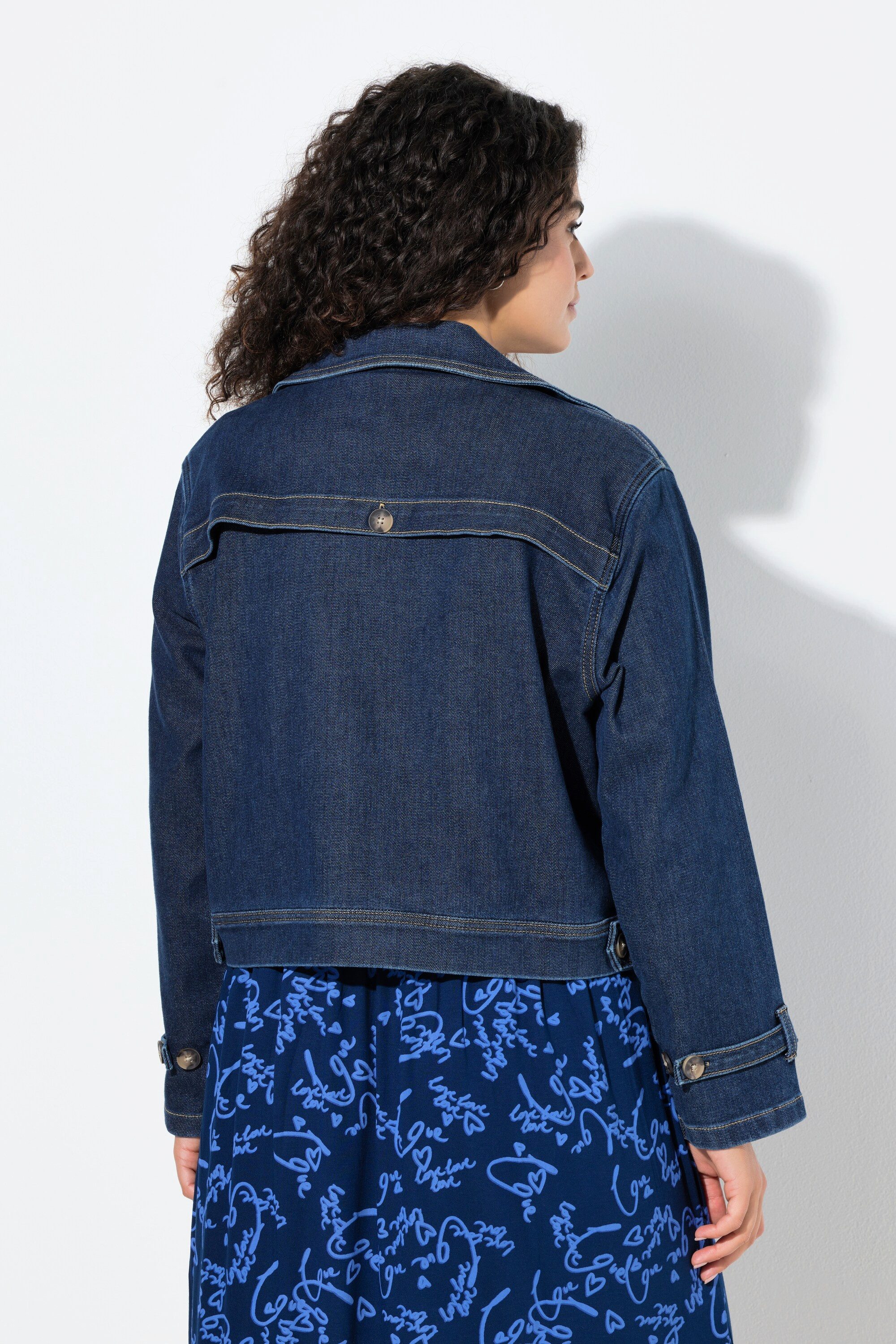 Ulla Popken Jeansjacke Jeansjacke kurz Reverskragen Langarm