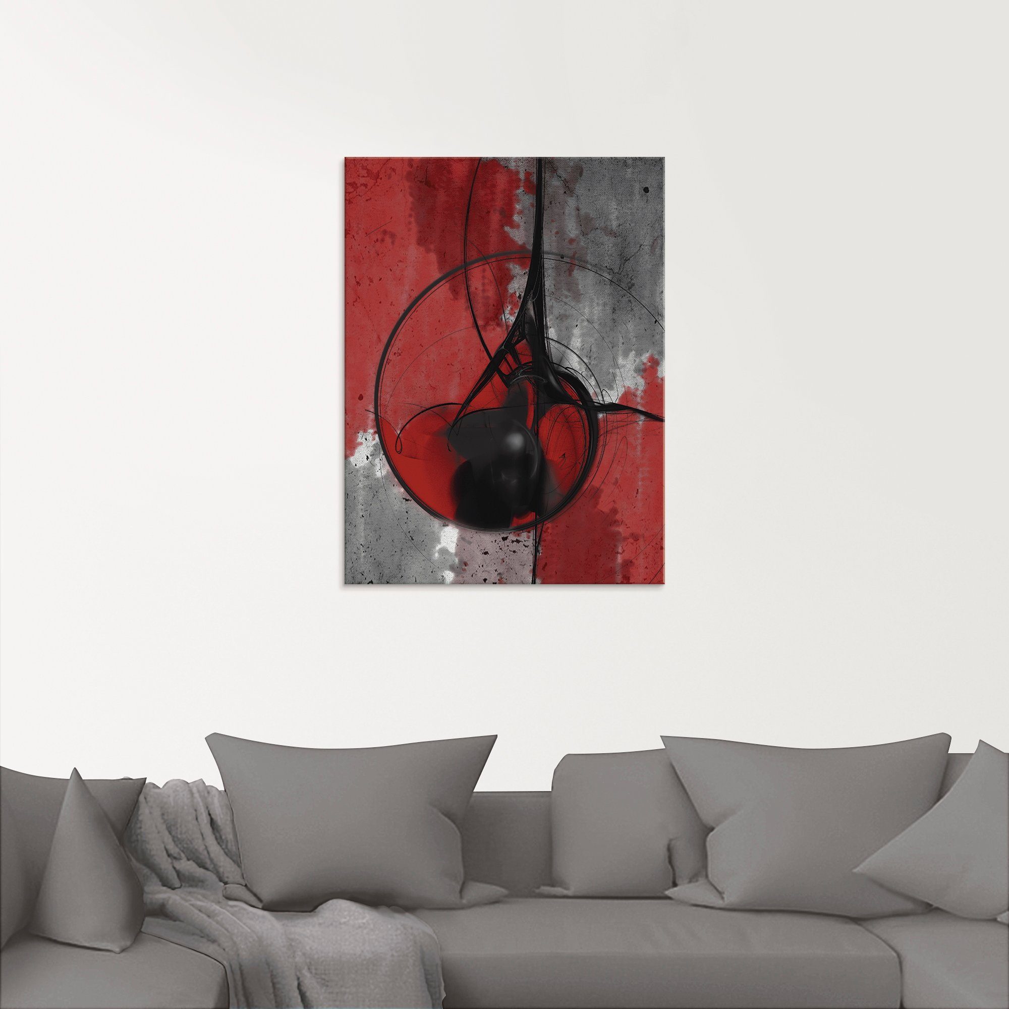 Artland Glasbild Abstrakt in schwarz, Gegenstandslos und verschiedenen (1 in rot St), Größen
