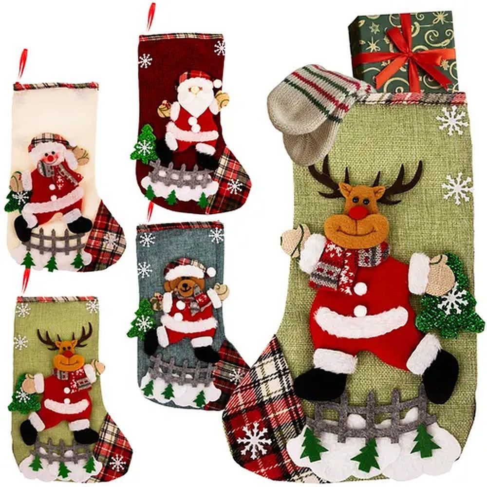 Ruhhy Nikolausstiefel Weihnachtssocken Kaminsocken Geschenkstrümpfe (Spar-Set, 4 St), 4er-Set, 3D-Motive, Aufhängeschlaufe, geräumig
