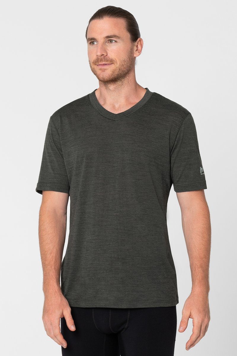 SUPER.NATURAL Funktionsshirt Merino T-Shirt M BASE V-NECK TEE 140 geruchshemmender Merino-Materialmix Pirate Grey Melange