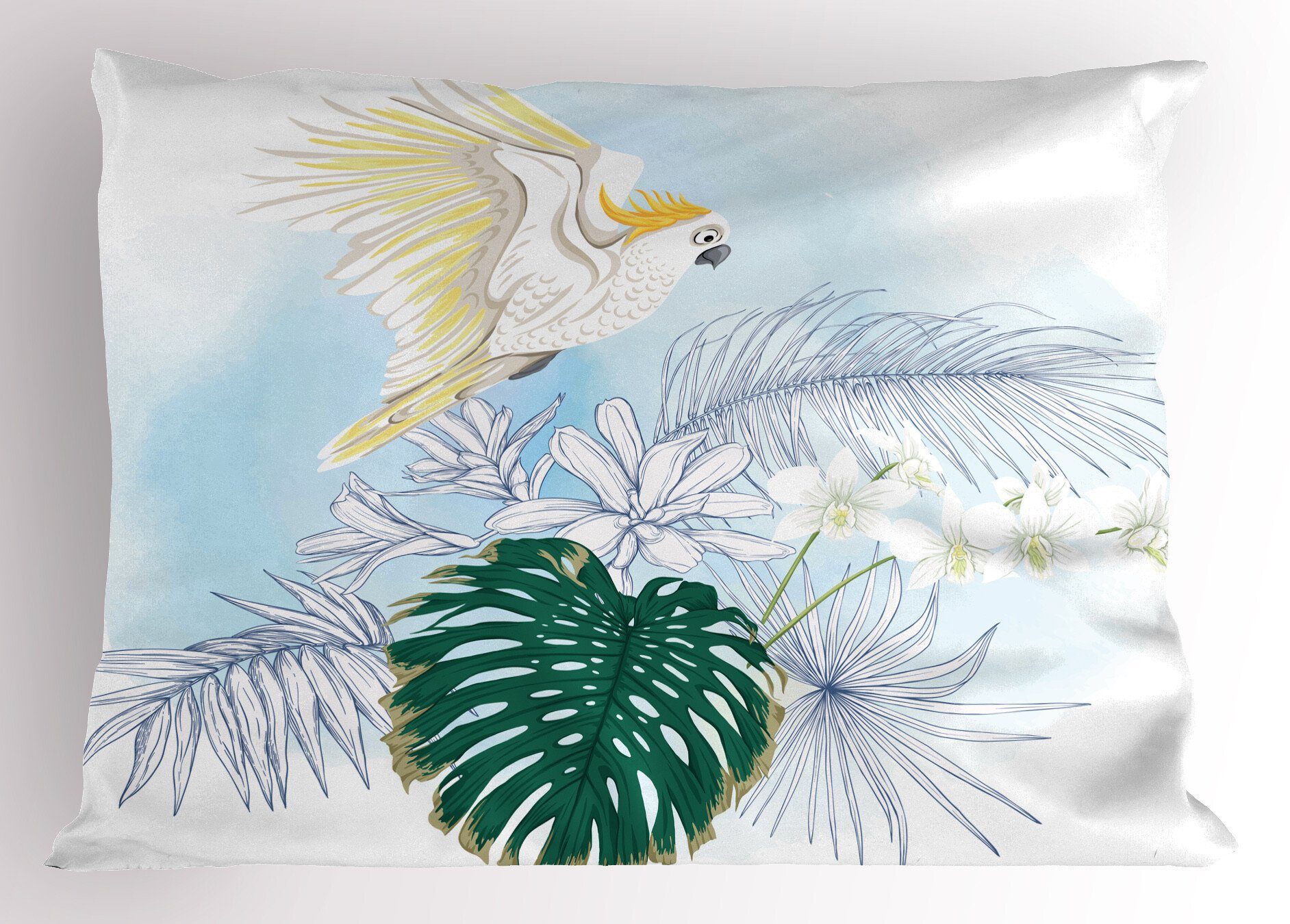 Tropisch ein Kissenbezüge (1 Size Gedruckter Papagei Standard Dekorativer Abakuhaus Kopfkissenbezug, Exotische Pflanzen und Stück),
