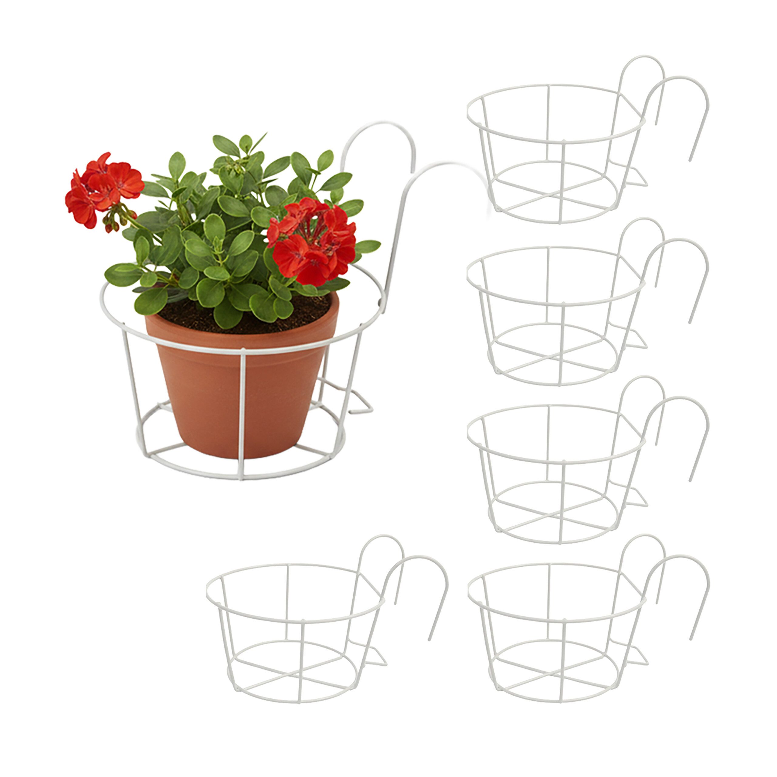 relaxdays Blumenkastenhalter Hängeblumentöpfe 6er Set, weiß