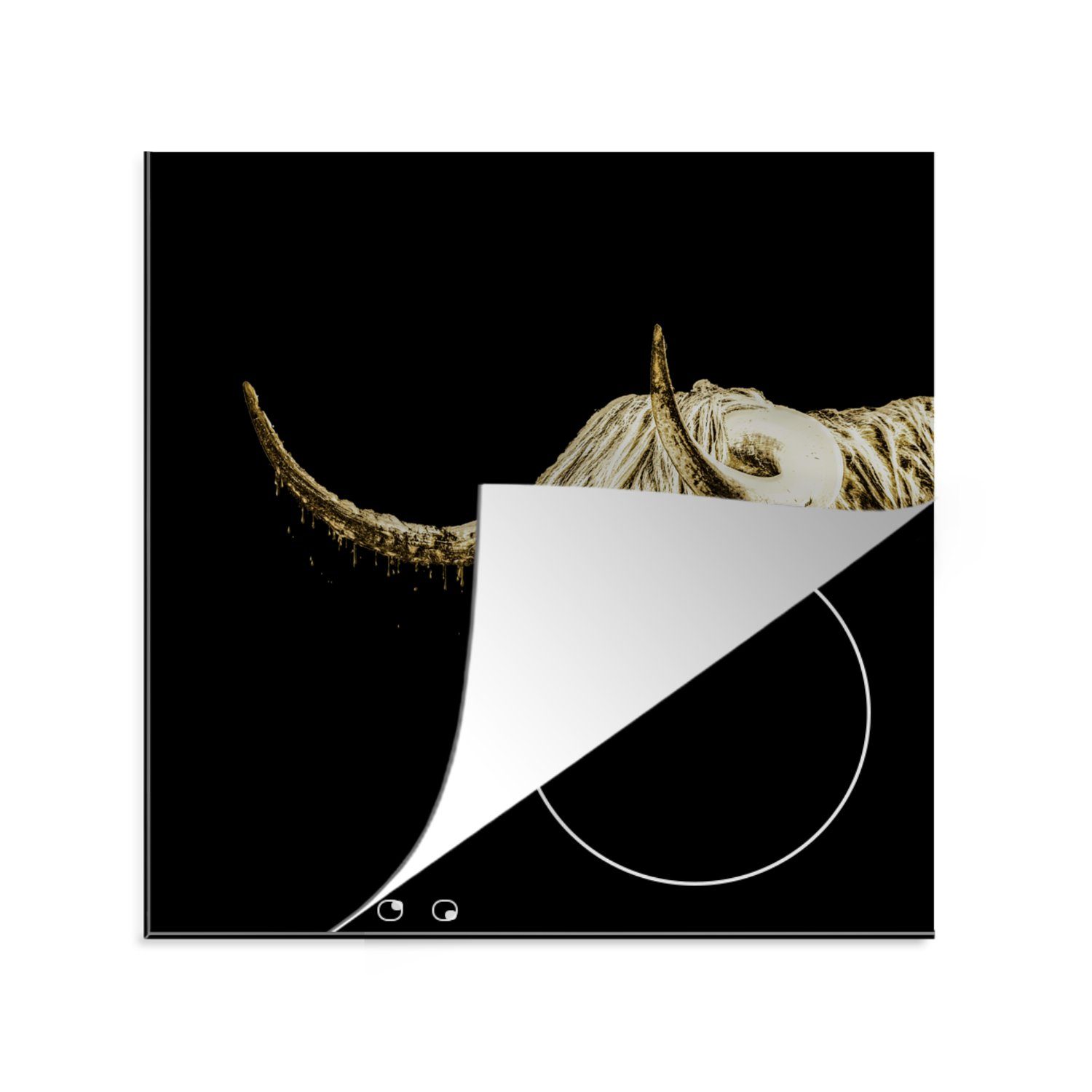 Arbeitsplatte Gold, Kuh für Ceranfeldabdeckung, Herdblende-/Abdeckplatte Schottische Highlander Vinyl, 78x78 cm, tlg), (1 küche - - MuchoWow Schottischer