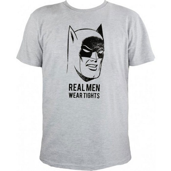 United Labels® T-Shirt DC Comics Batman T-Shirt – Real men wear tights Herren Oberteil kurzärmlig Rundhalsausschnitt Grau