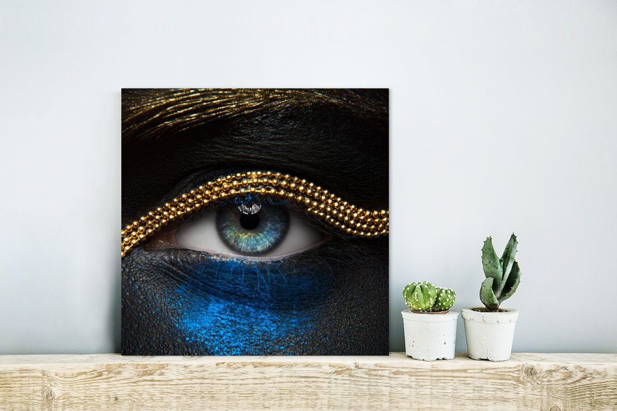 St), Gold, - Augen Make-up deko Alu-Dibond-Druck, (1 MuchoWow Luxus Aluminium aus Metall, Gemälde Metallbild - Frau - -
